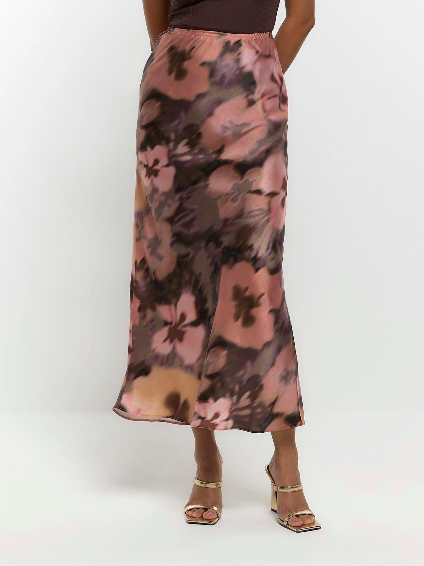 River Island Floral Bias Cut Satin Skirt Brown Very Ireland