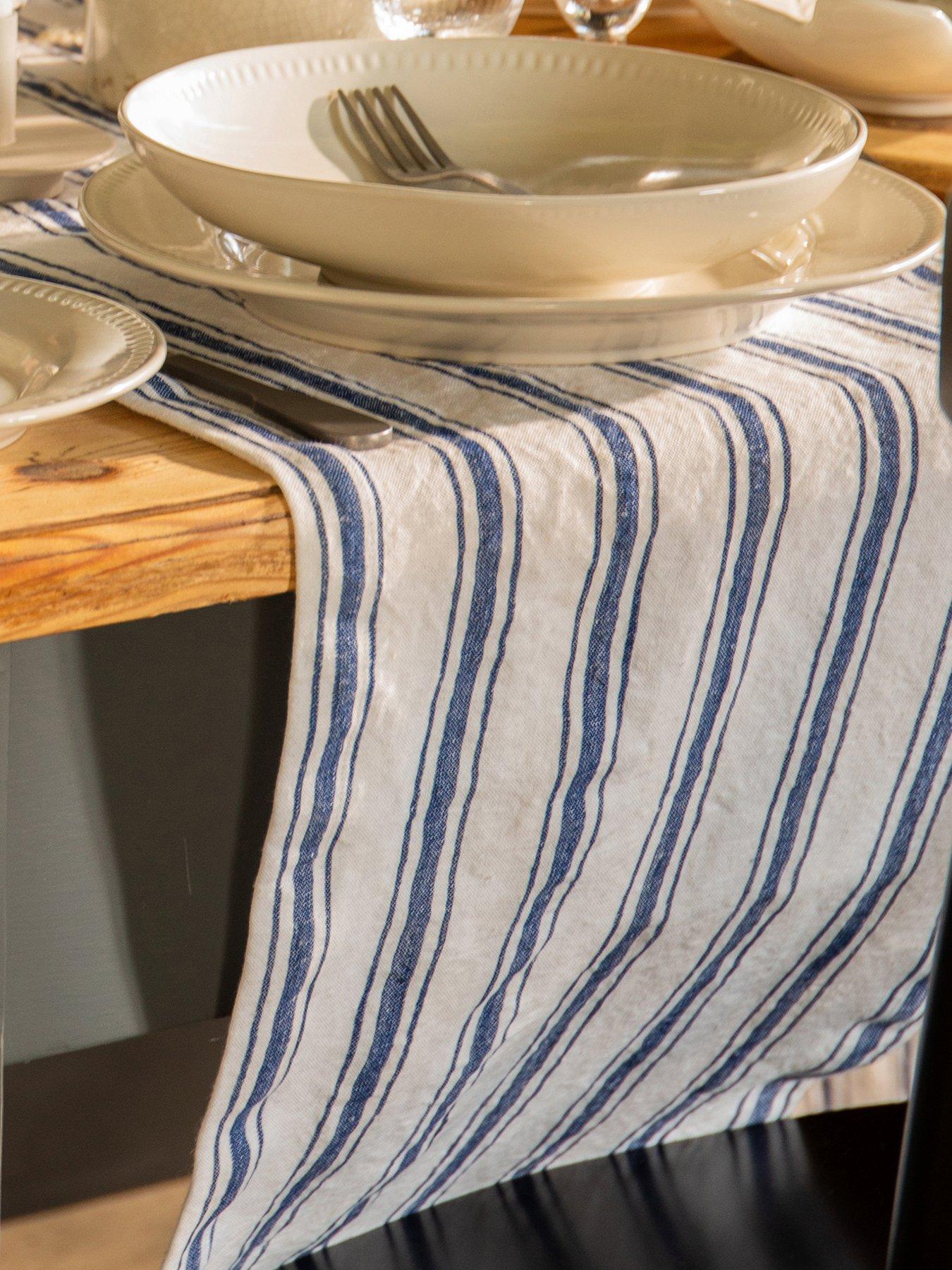 undefined Mk Cotton Linen Table Runner Navy Stripe