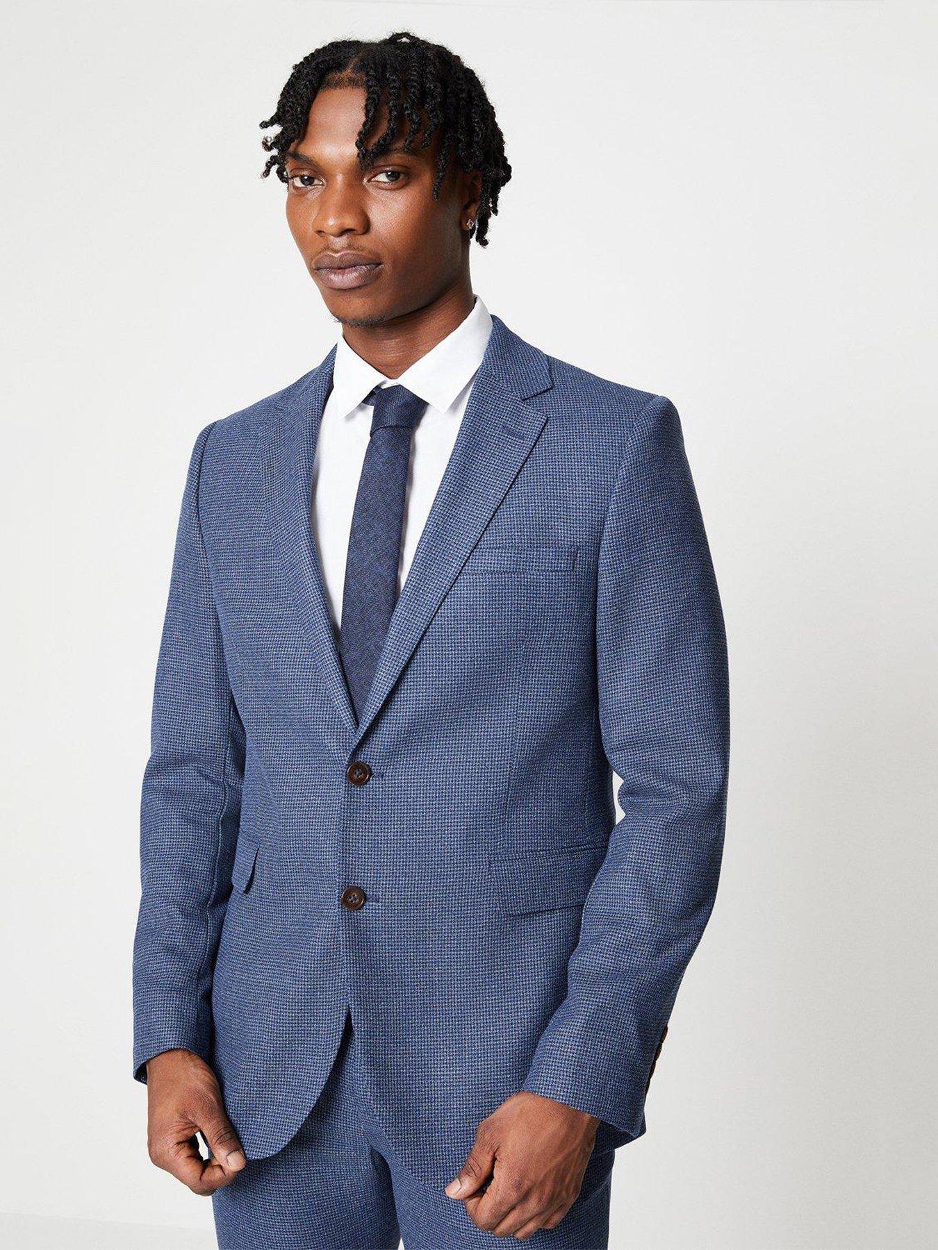 undefined Burton Blue Puppytooth Slim Suit Jacket