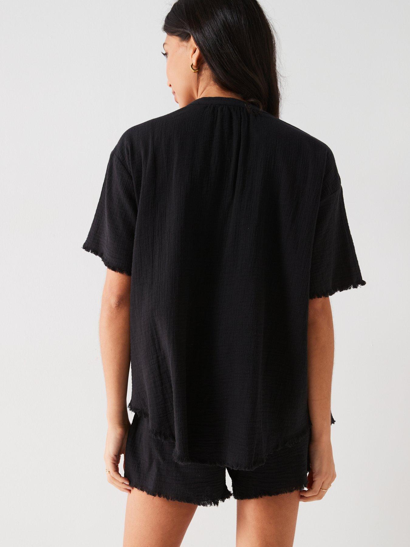 v-by-very-frayed-edge-button-front-blouse-blackstillFront