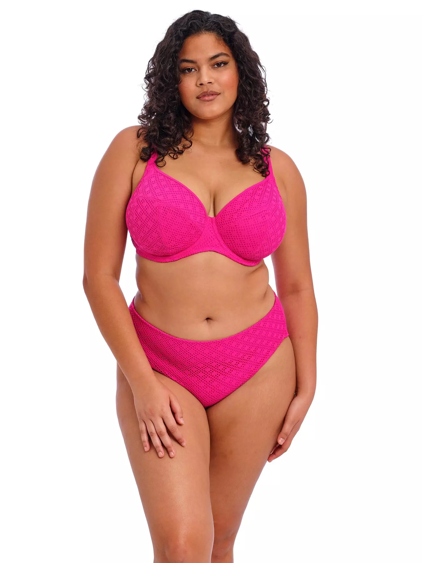 Crinkle Plunge Bikini Top with Recycled Polyester Pink