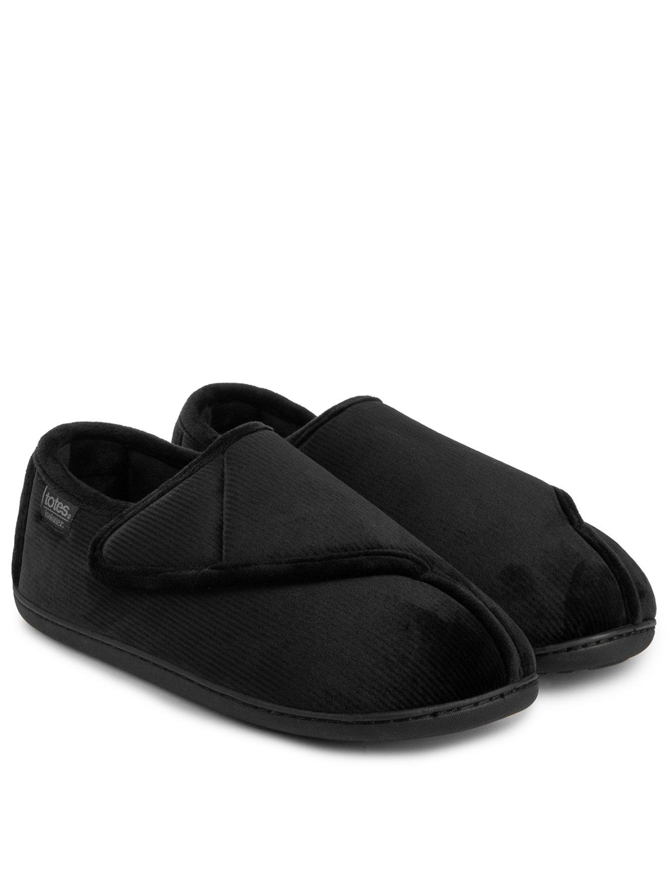 totes-isotoner-velour-closed-back-wvelcro-opening-slipper-blackfront