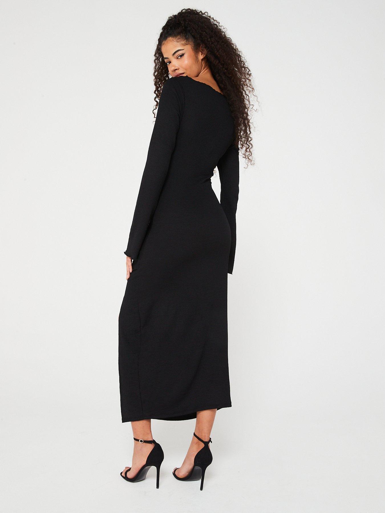 only-hillary-long-sleeve-jersey-ruching-midi-dress-blackstillFront