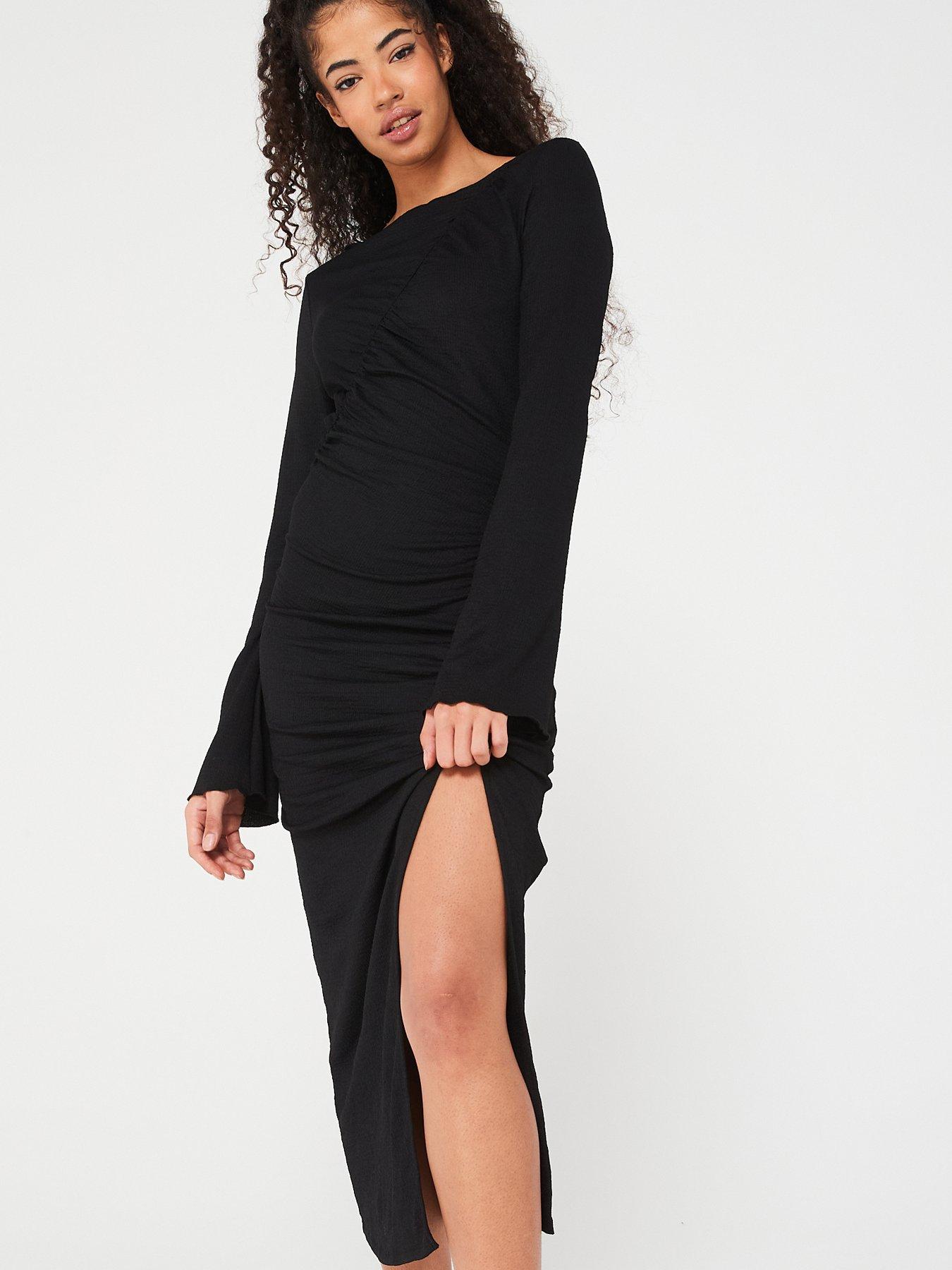 only-hillary-long-sleeve-jersey-ruching-midi-dress-blackback