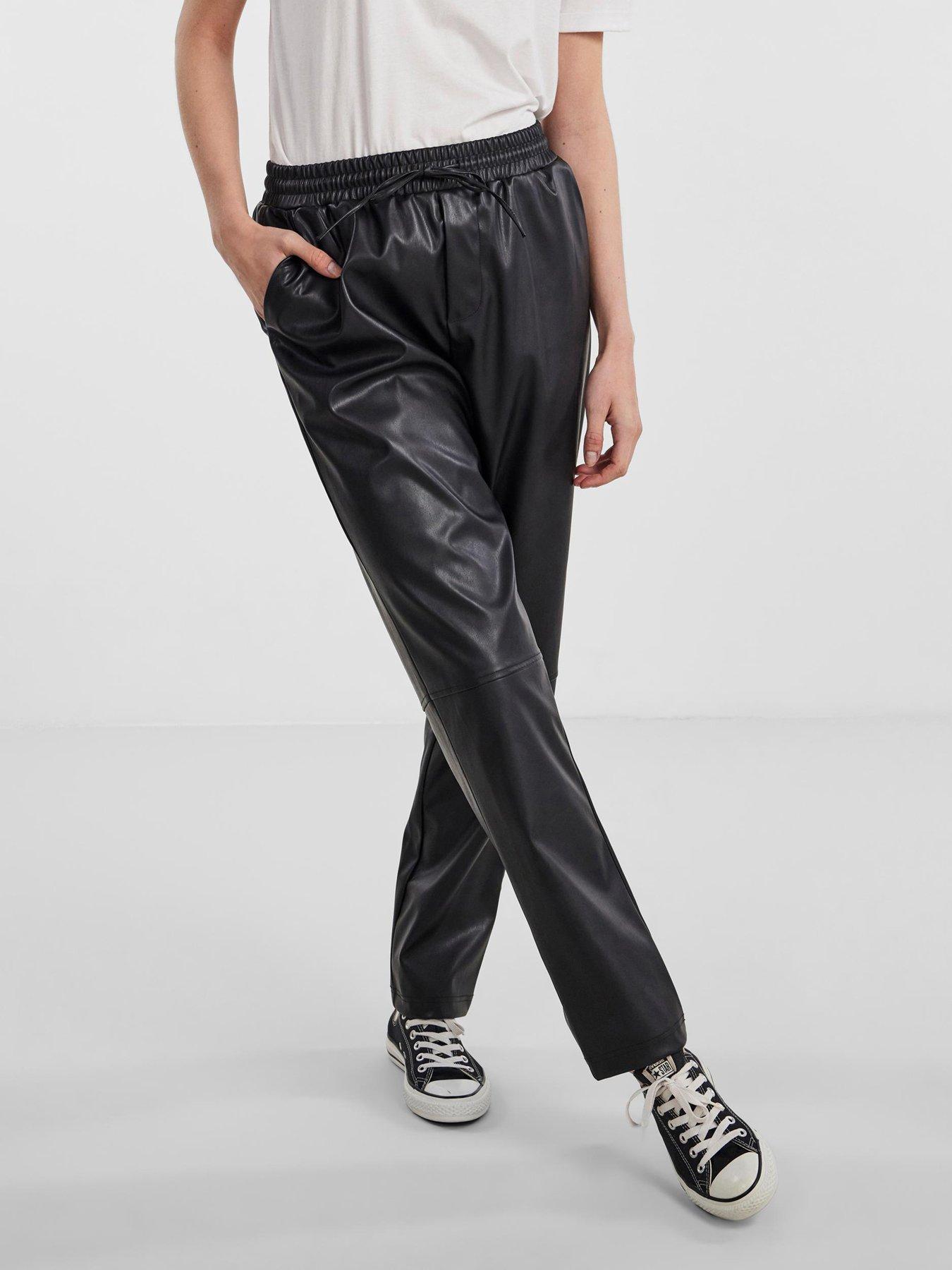 pieces-selma-faux-leather-high-waist-tapered-pant-black