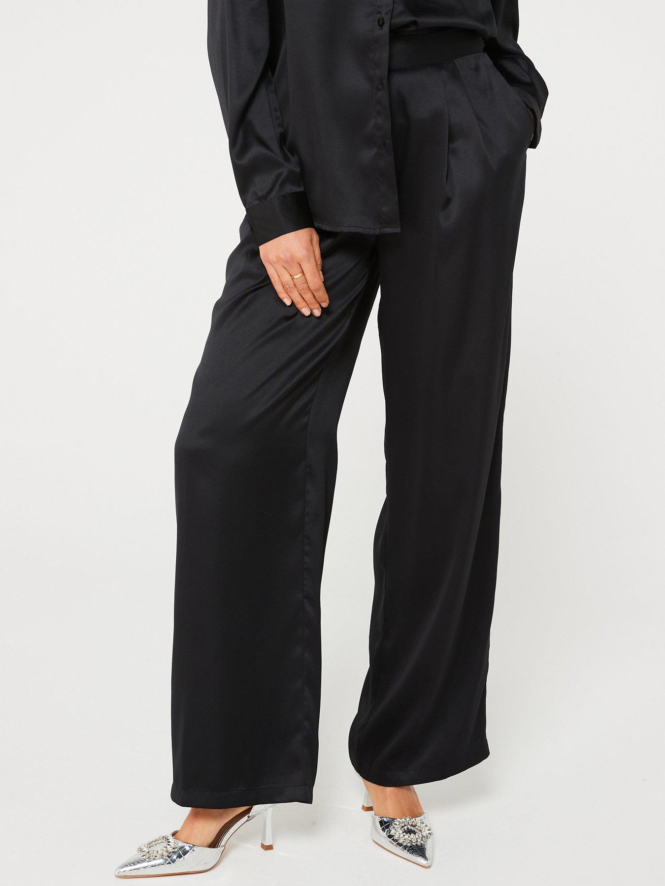 PIECES High Waist Satin Trousers - Black