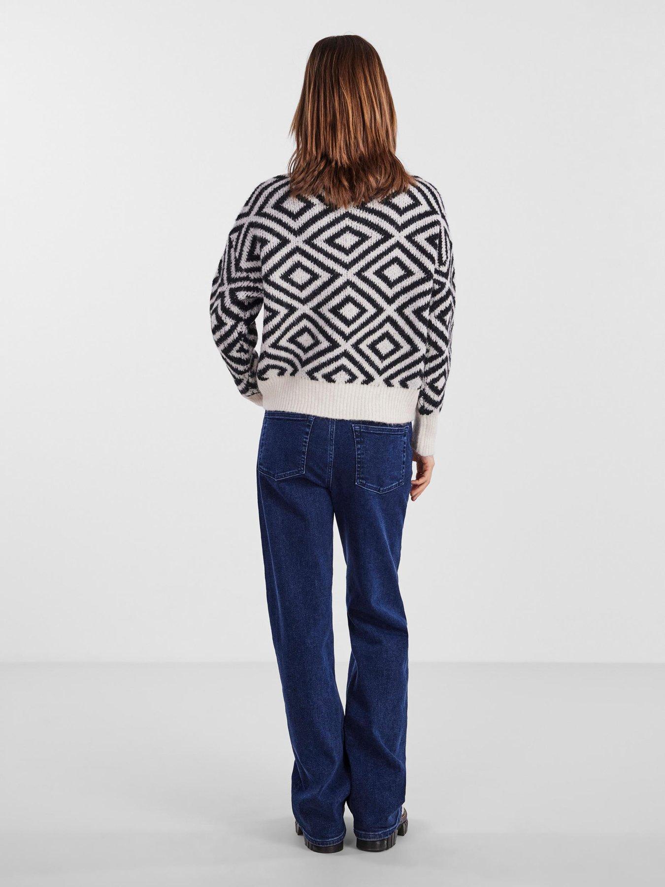 pieces-soph-visual-half-zip-knitted-jumper-blackwhitestillFront