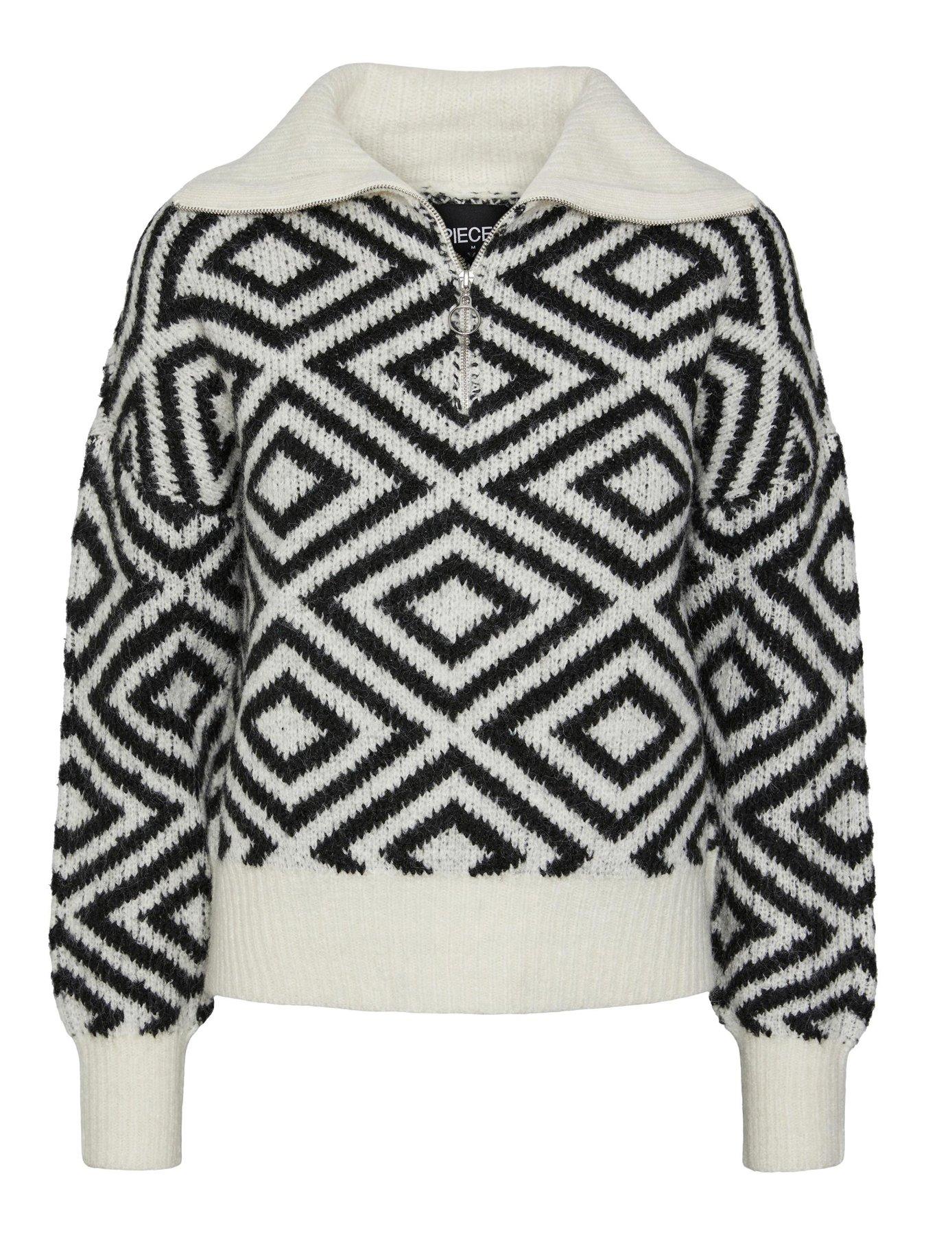 pieces-soph-visual-half-zip-knitted-jumper-blackwhitedetail