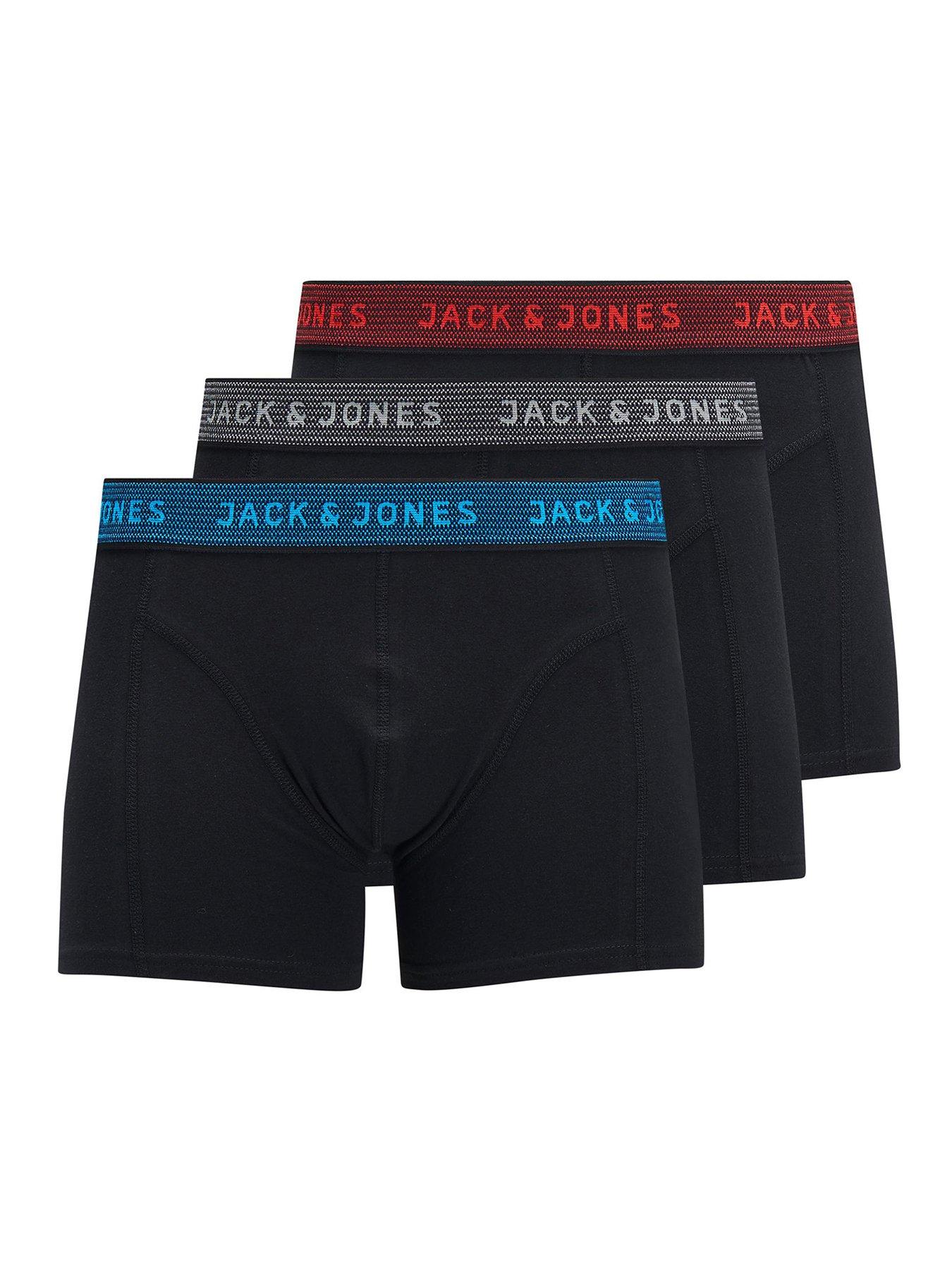 Image of Jack & Jones Junior Boys 3 Pack Waistband Trunks - Asphalt Hawaiian Ocean  &  Fiery Red