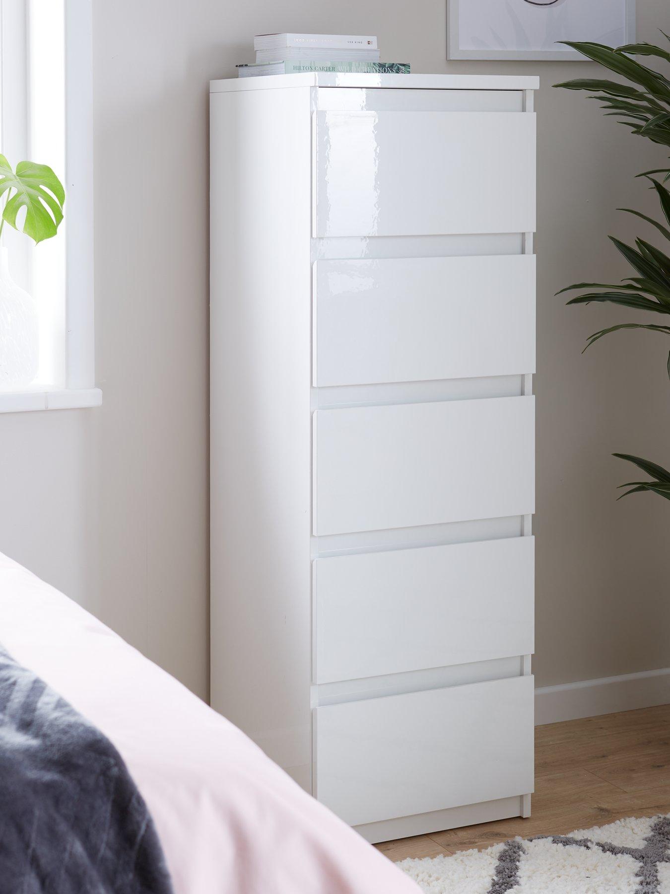 Very Home Layton Gloss 5 Drawer Narrow Chest - White - FSC® Certified