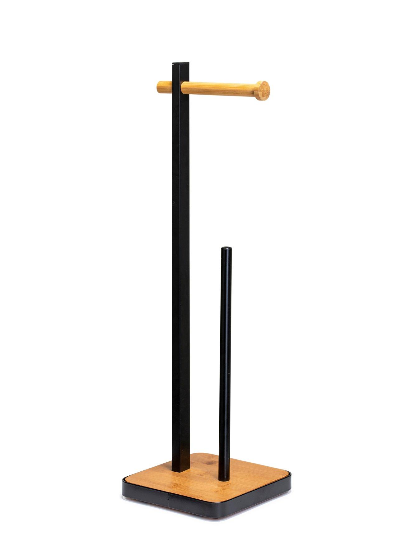Image 3 of 4 of Croydex Black/Bamboo Freestanding Toilet Paper Holder