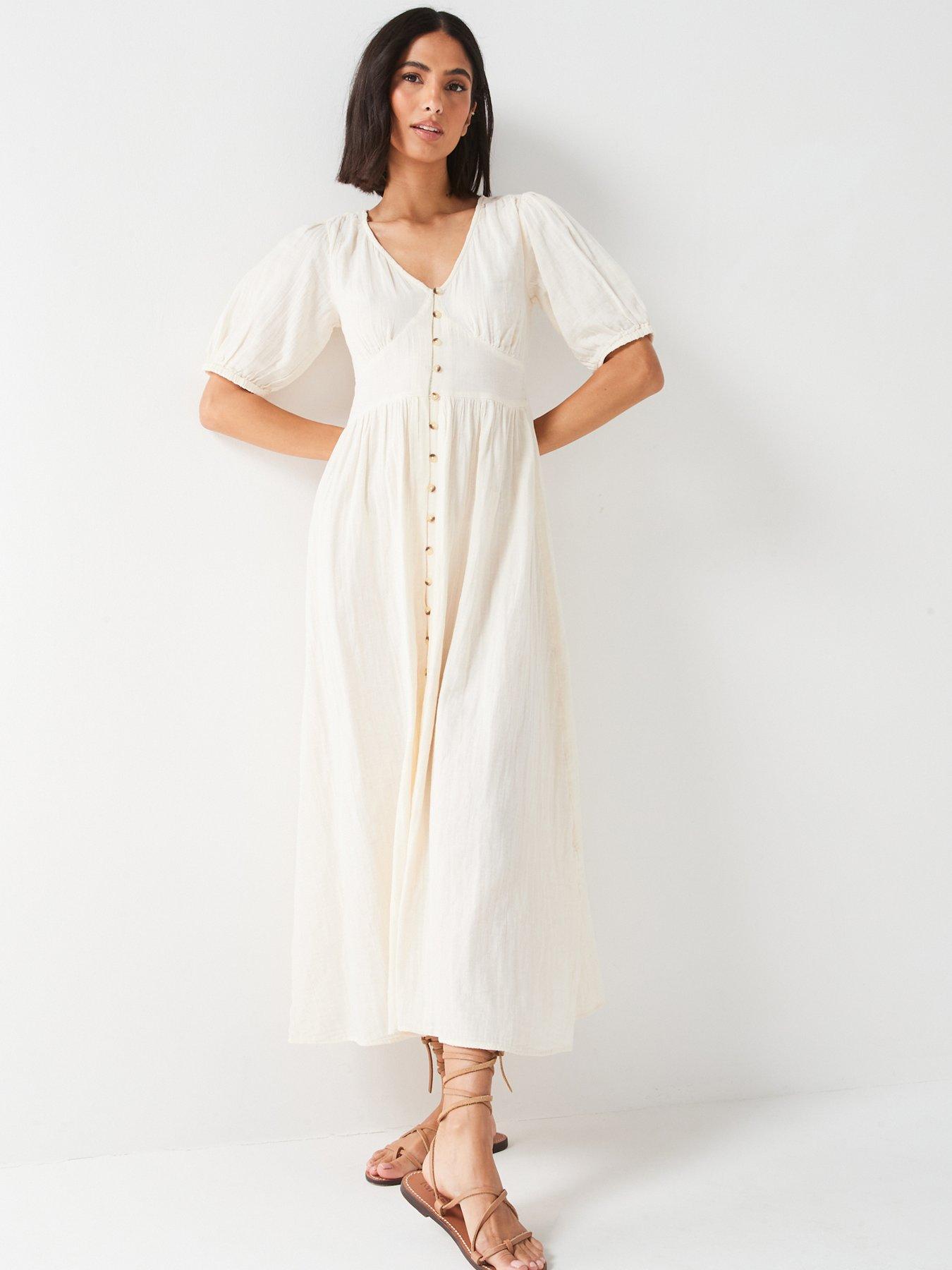 v-by-very-puff-sleeve-seersucker-button-up-midaxi-dress-white