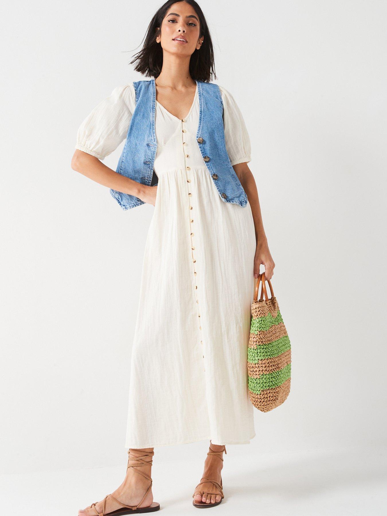 v-by-very-puff-sleeve-seersucker-button-up-midaxi-dress-whiteback