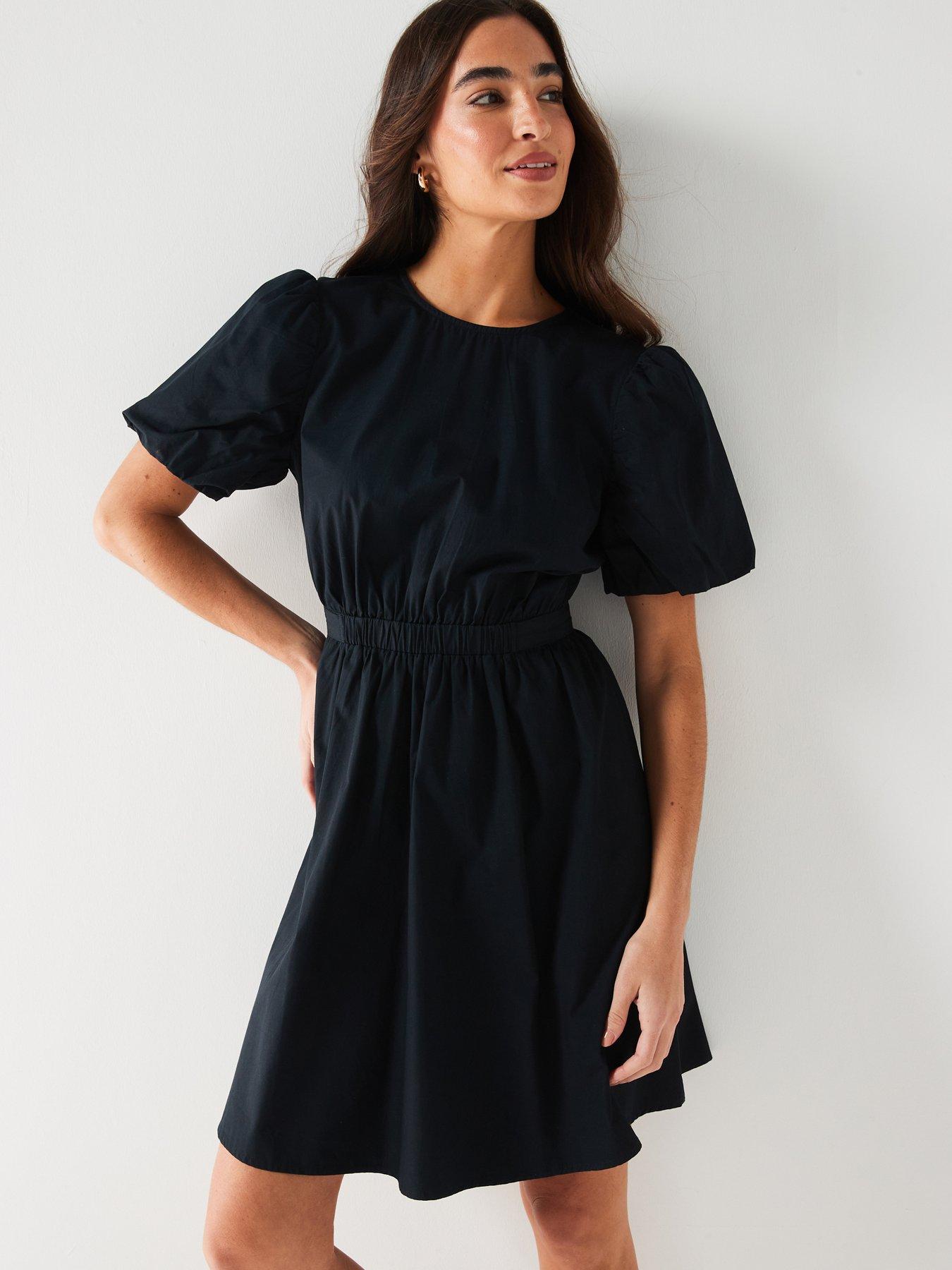 v-by-very-puff-sleevenbspmini-dress-blackfront