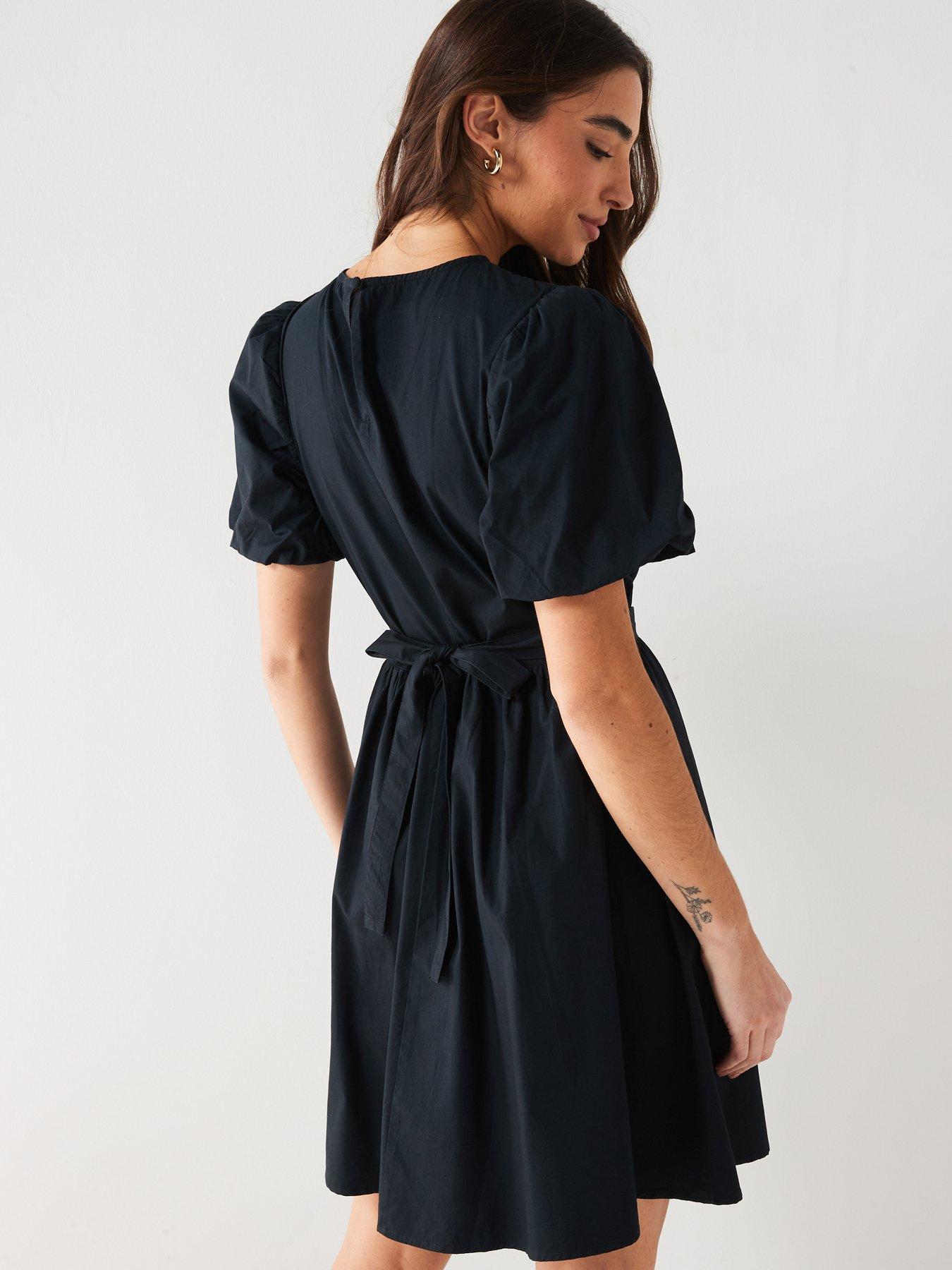 v-by-very-puff-sleevenbspmini-dress-blackstillFront