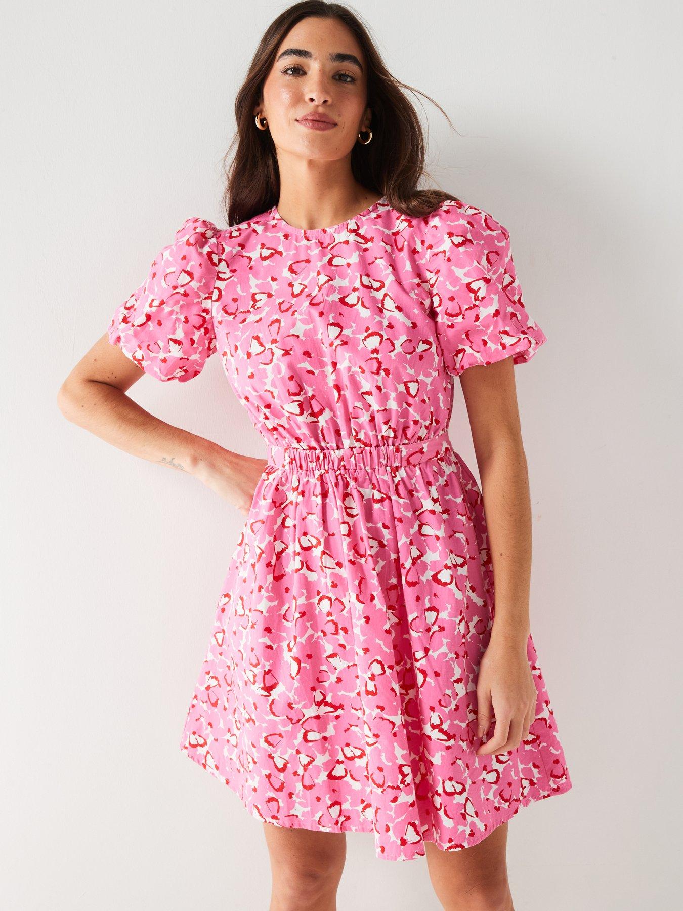 v-by-very-puff-sleeve-cotton-floral-mini-dress-pink