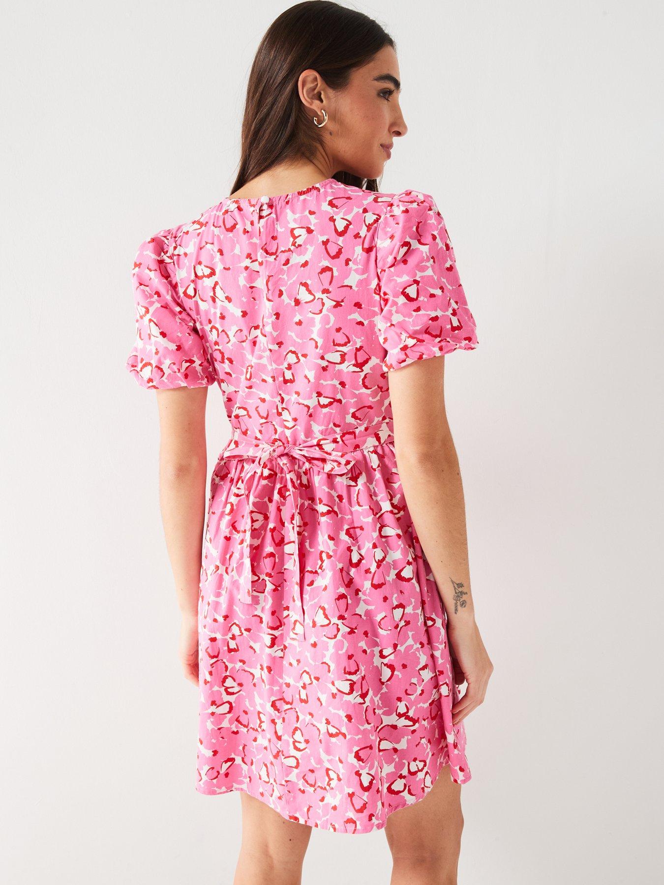 v-by-very-puff-sleeve-cotton-floral-mini-dress-pinkstillFront