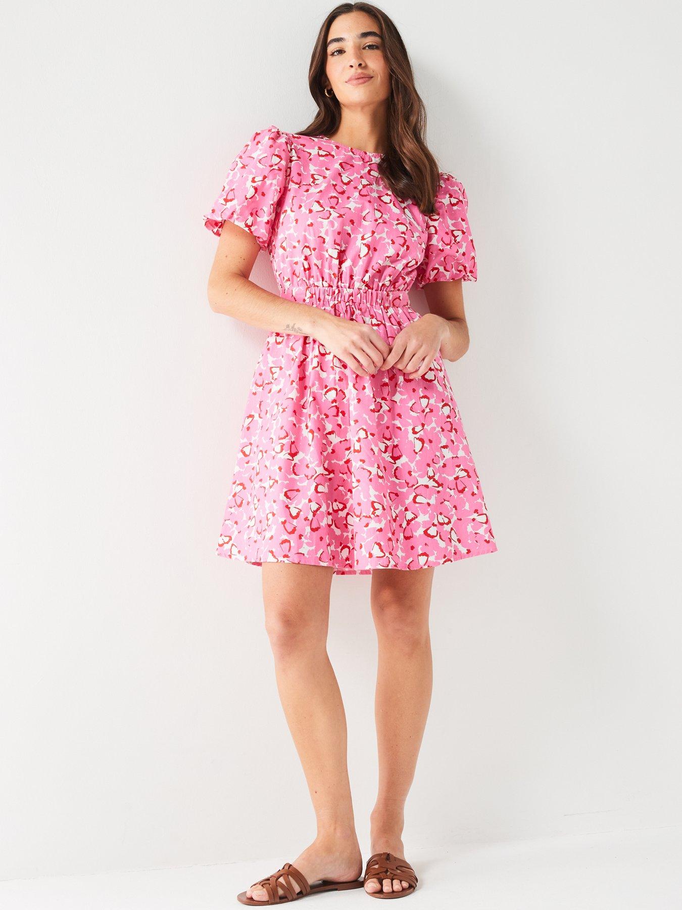 v-by-very-puff-sleeve-cotton-floral-mini-dress-pinkback