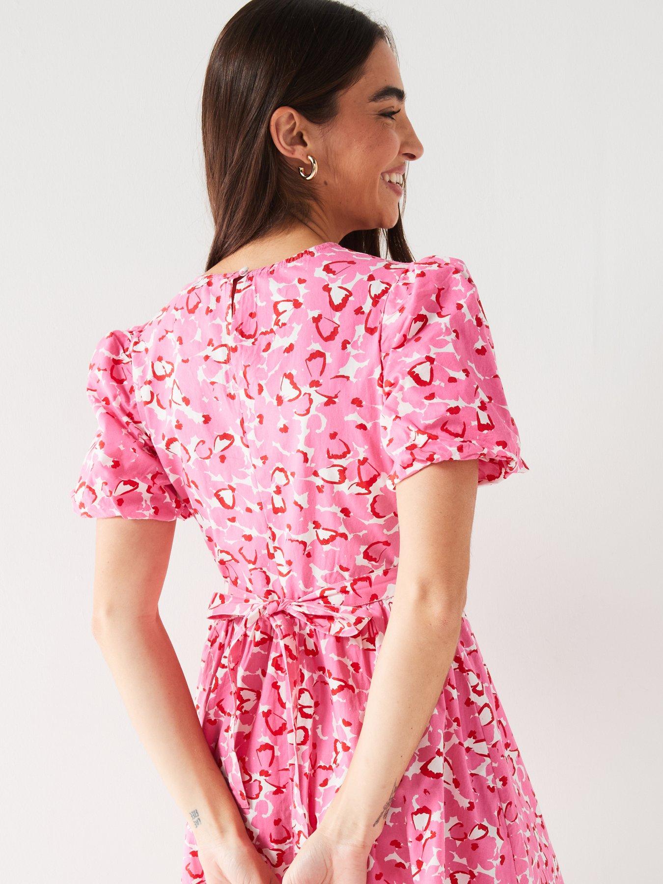 v-by-very-puff-sleeve-cotton-floral-mini-dress-pinkdetail