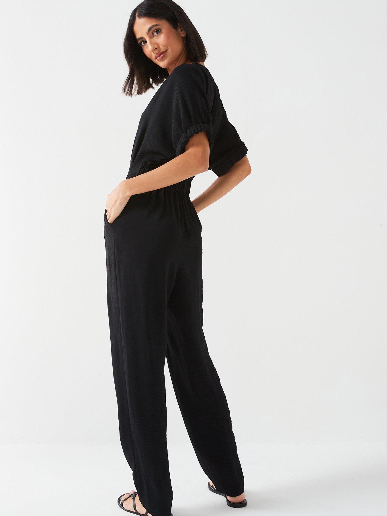 v-by-very-dolman-button-thru-jumpsuit-blackstillFront