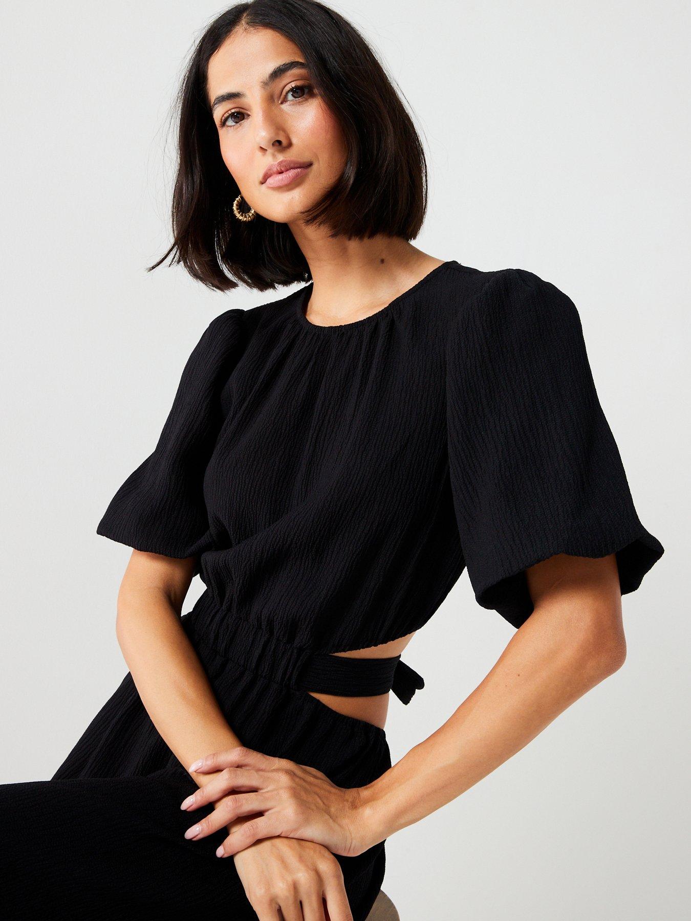 v-by-very-puff-sleeve-cut-out-textured-midaxi-dress-blackoutfit