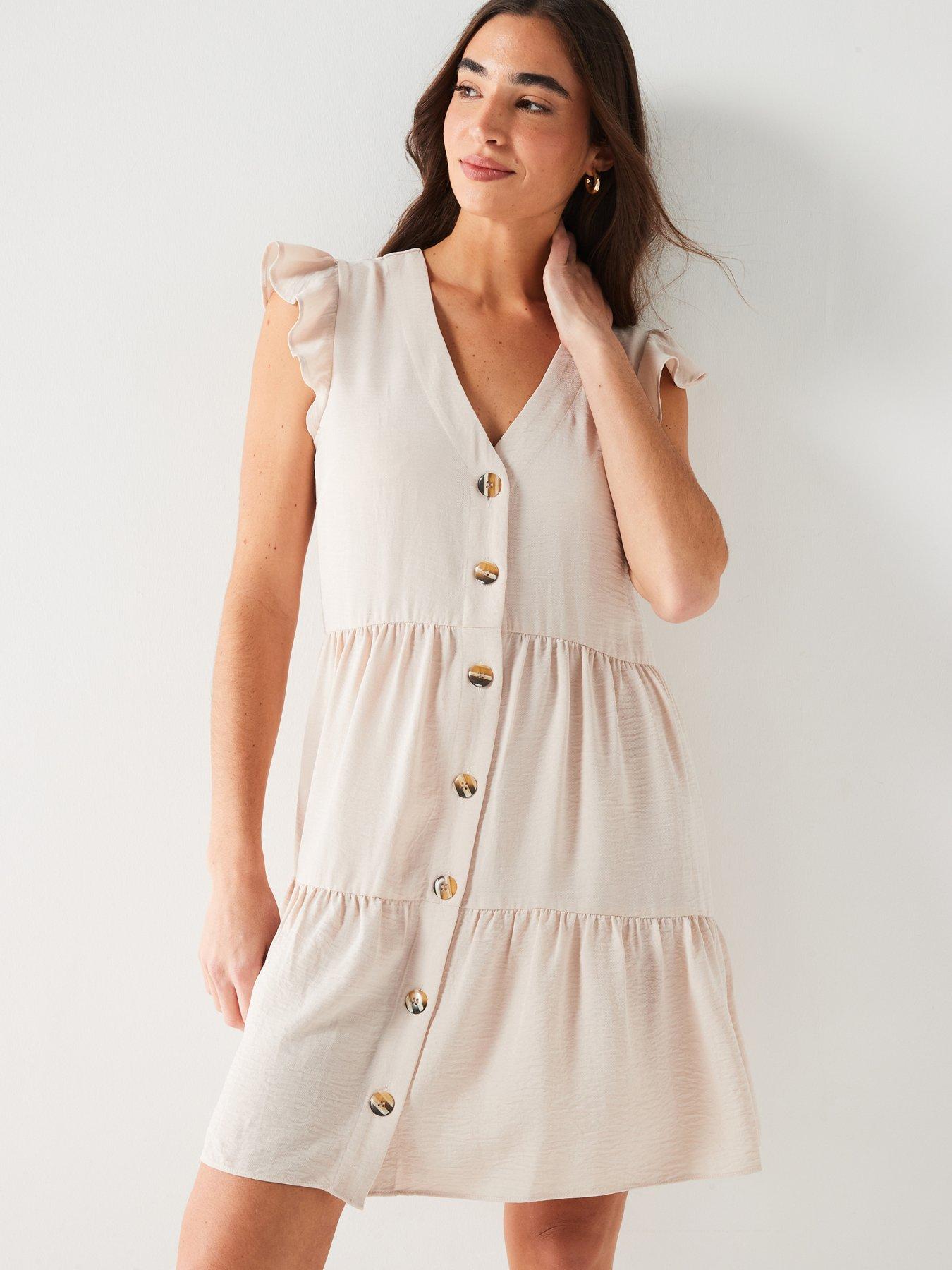 everyday-frill-sleeve-button-through-mini-dress-natural