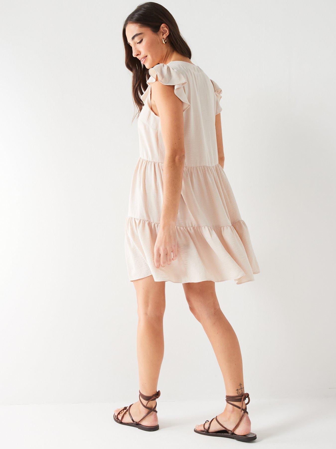 everyday-frill-sleeve-button-through-mini-dress-naturalstillFront