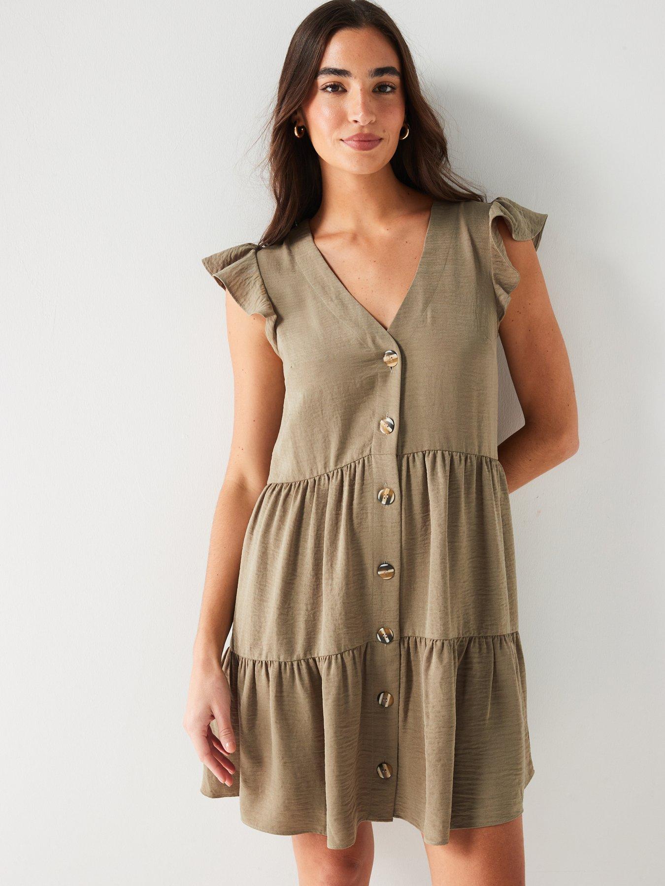 everyday-frill-sleeve-button-throughnbspmini-dress-khaki