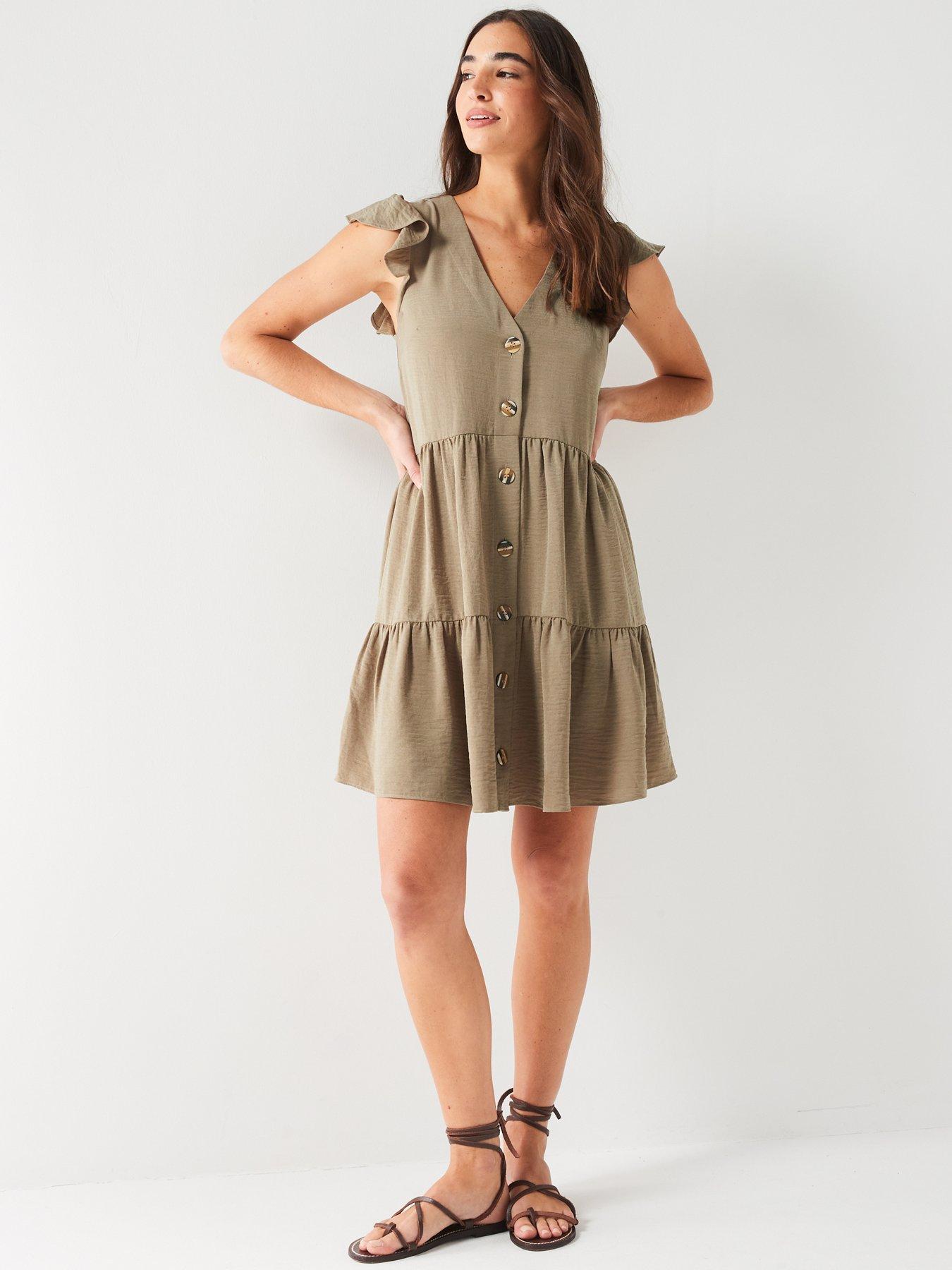 everyday-frill-sleeve-button-throughnbspmini-dress-khakiback