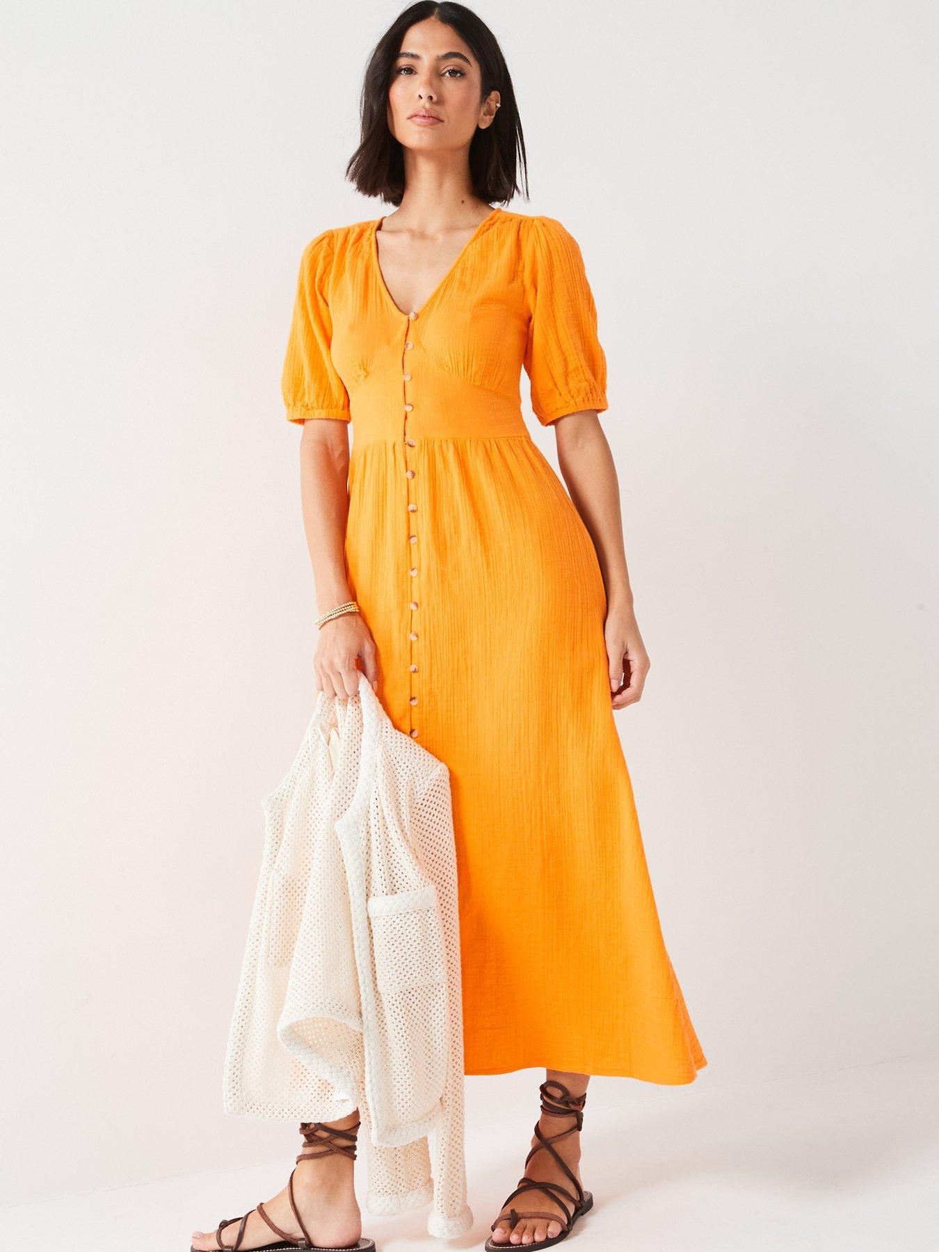 v-by-very-puff-sleeve-seersucker-button-through-midaxi-dress-orangeback