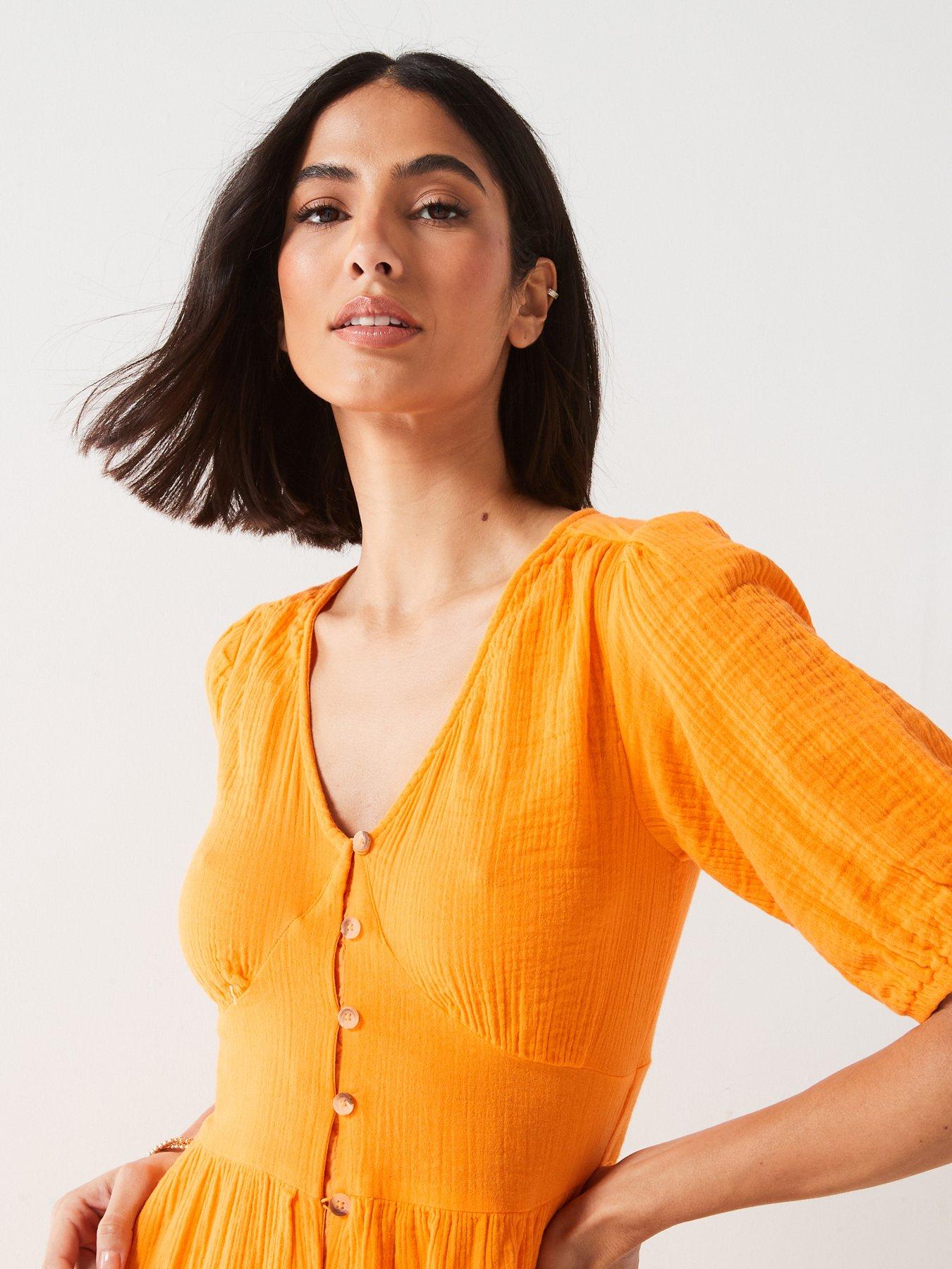 v-by-very-puff-sleeve-seersucker-button-through-midaxi-dress-orangeoutfit