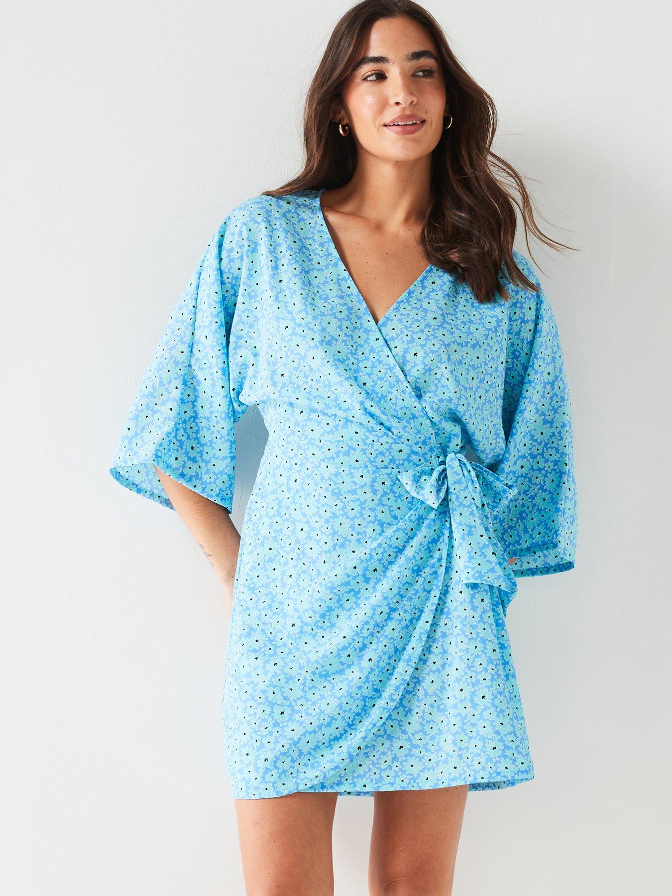 v-by-very-angel-sleeve-floral-print-mini-dress-blue