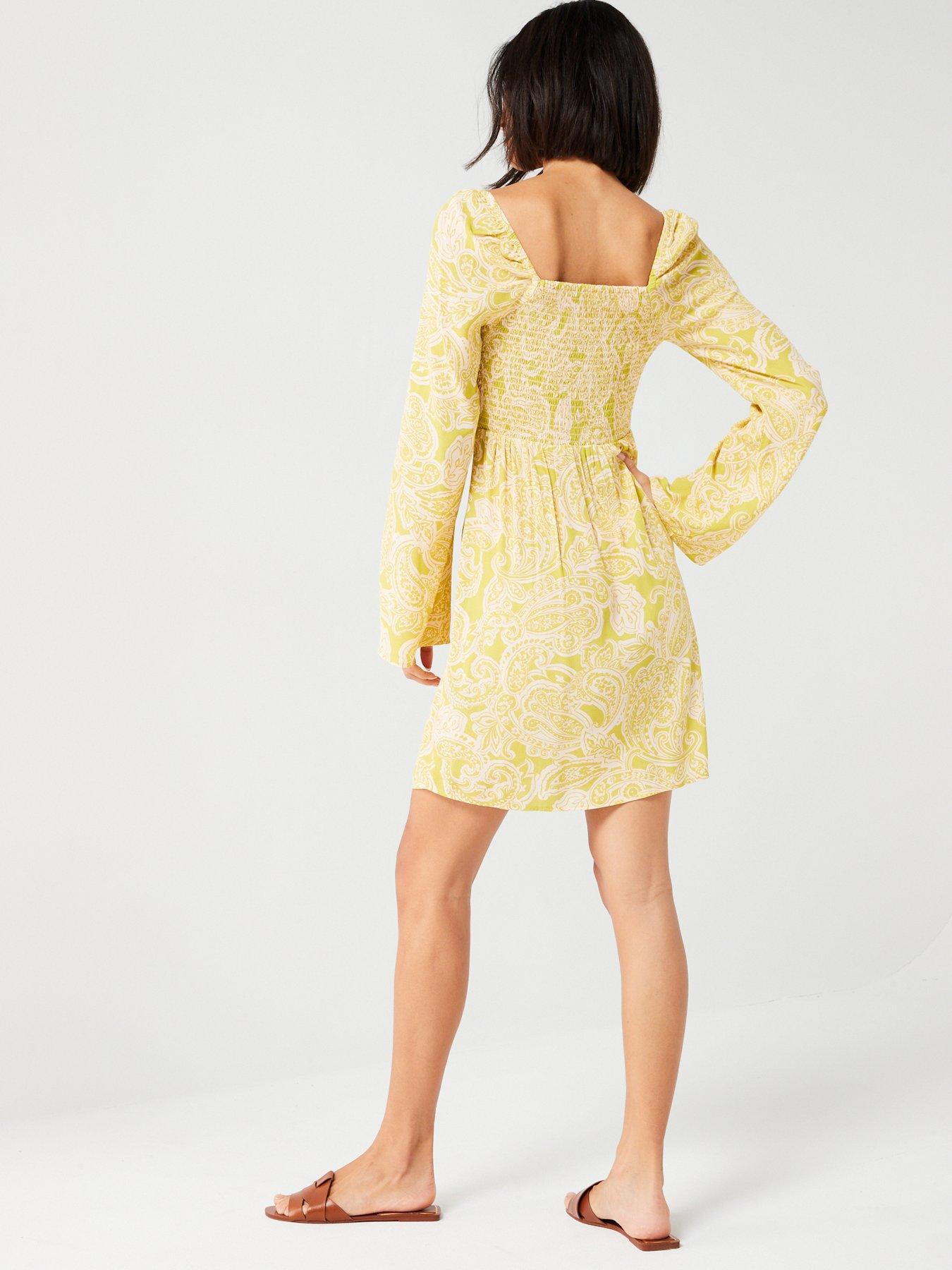 v-by-very-twist-front-mini-dress-yellowstillFront