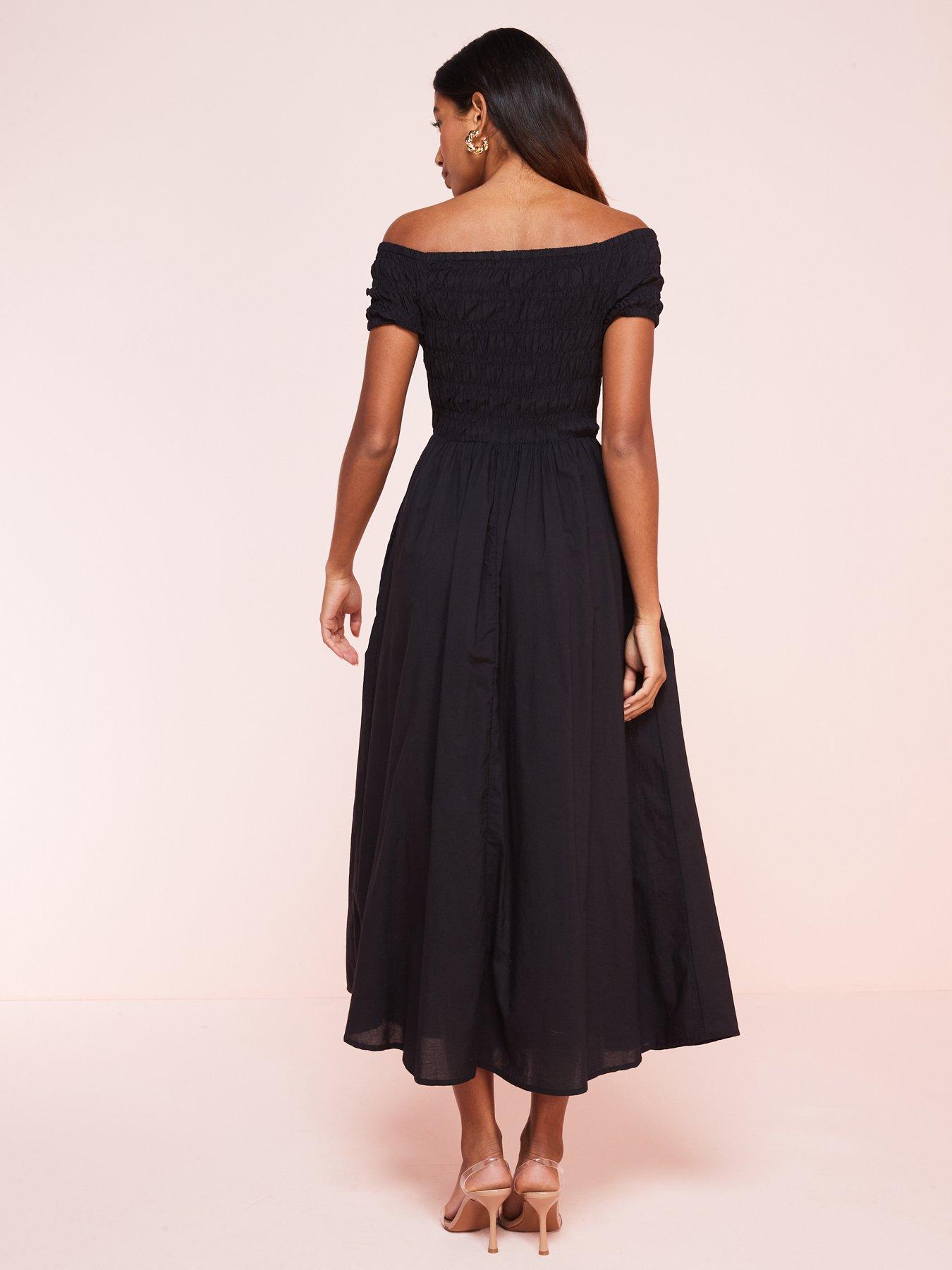 v-by-very-bardot-shirred-midaxi-dress-blackstillFront