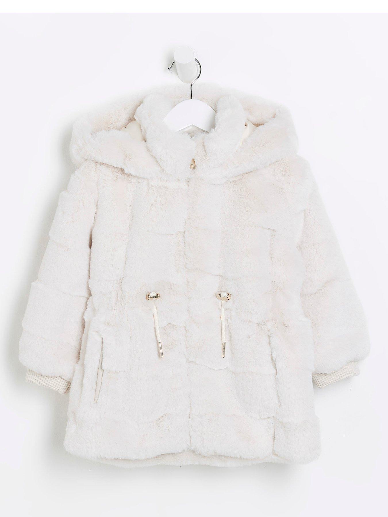 River Island Mini Mini Girls Hooded Faux Fur Coat Cream Very Ireland