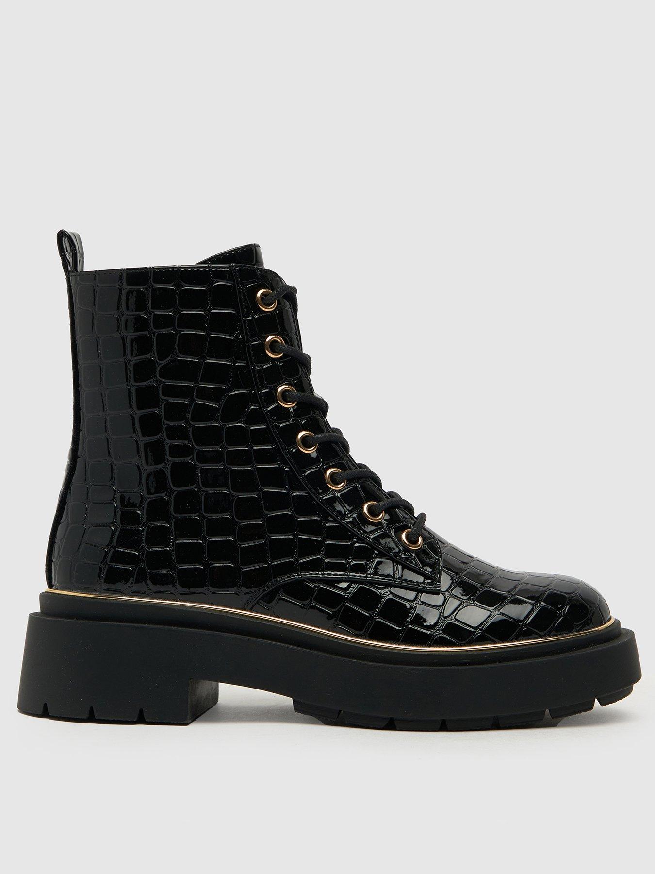 Croc lace up online ankle boots