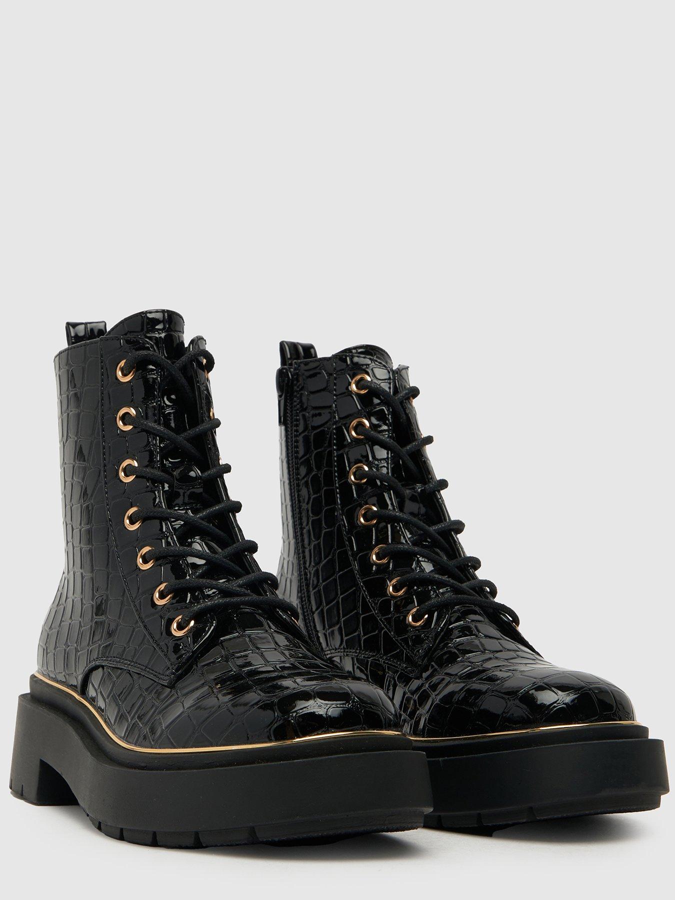 Black croc 2025 combat boots