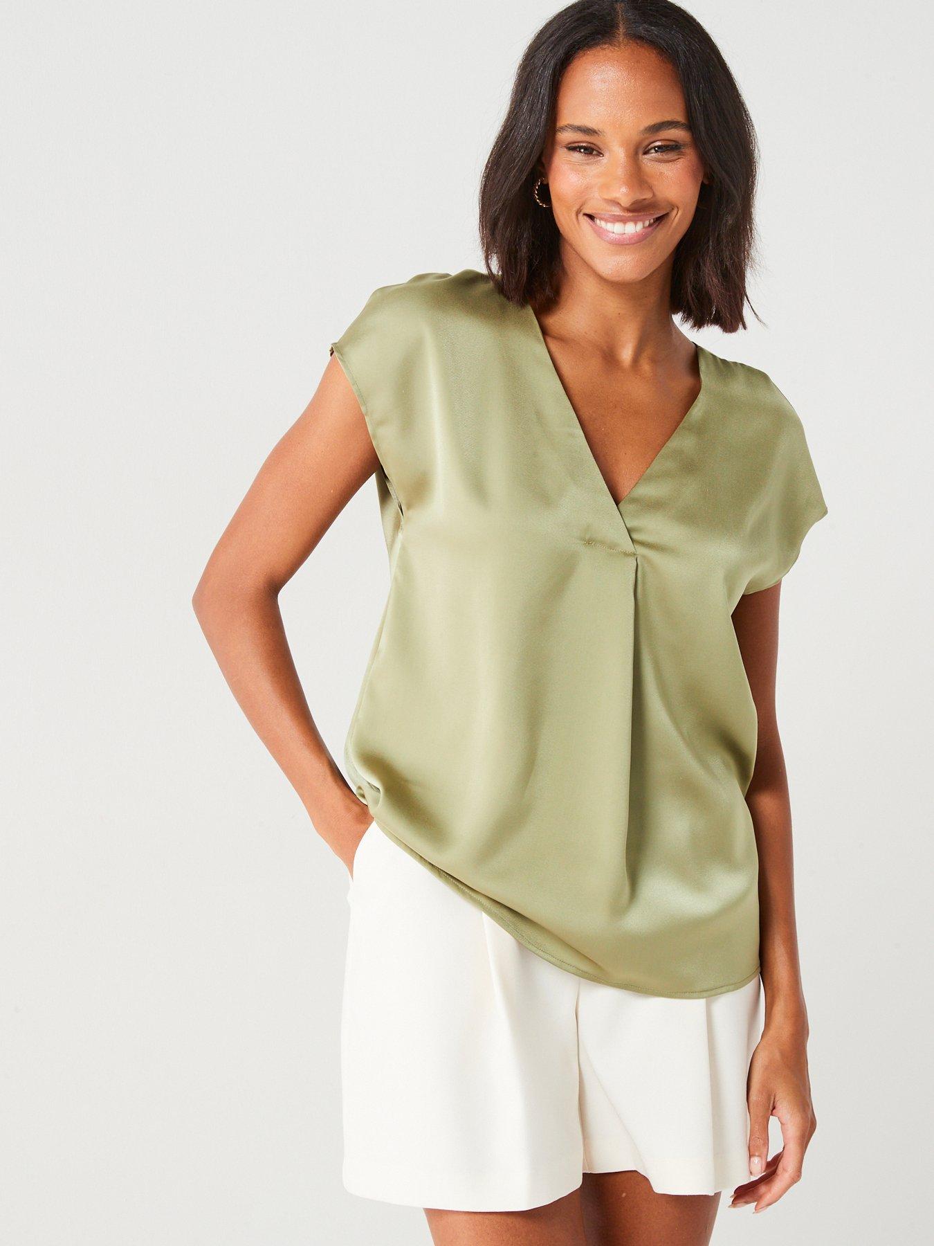 v-by-very-short-sleeve-notch-neck-blouse-green