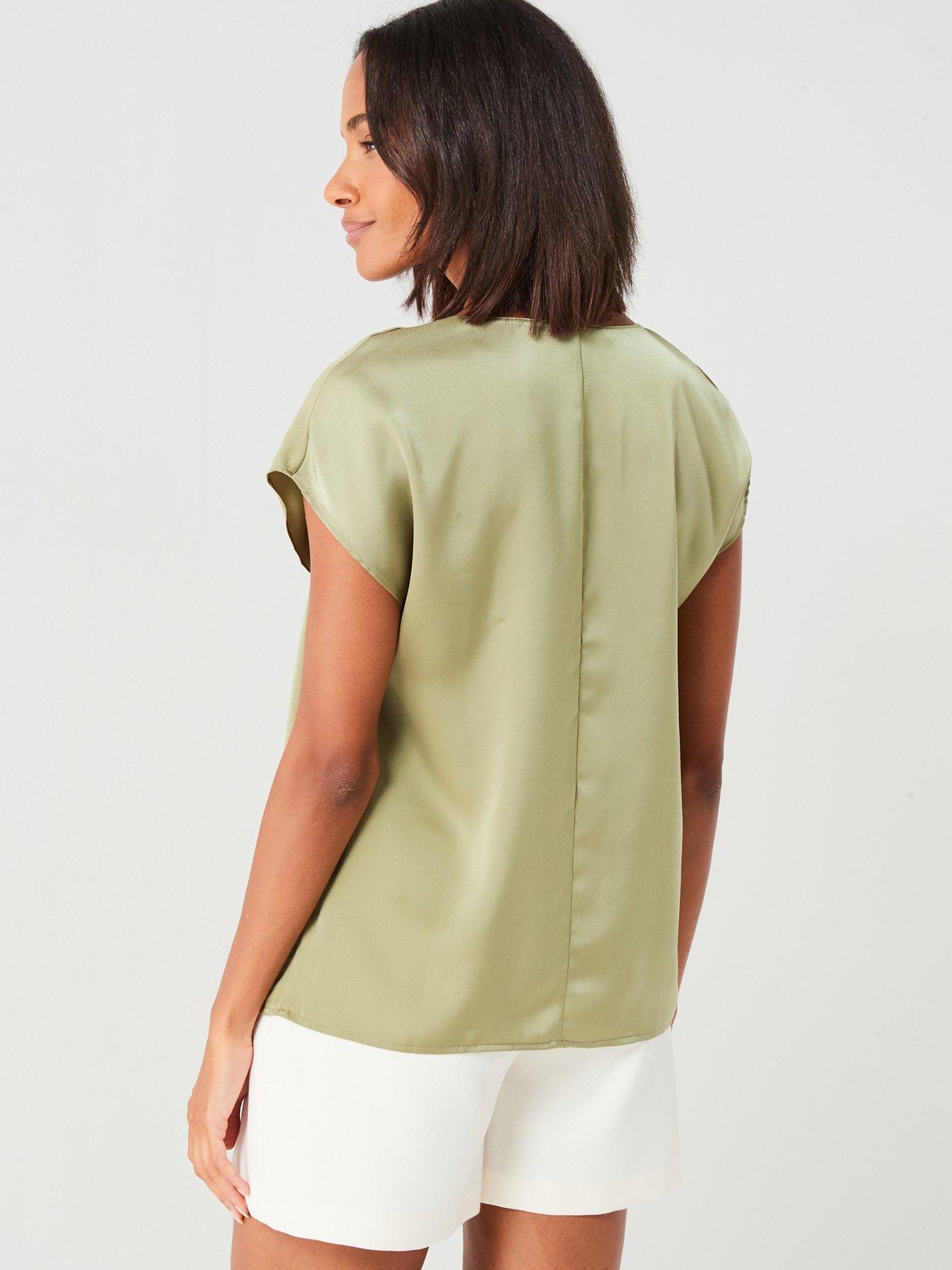 v-by-very-short-sleeve-notch-neck-blouse-greenstillFront