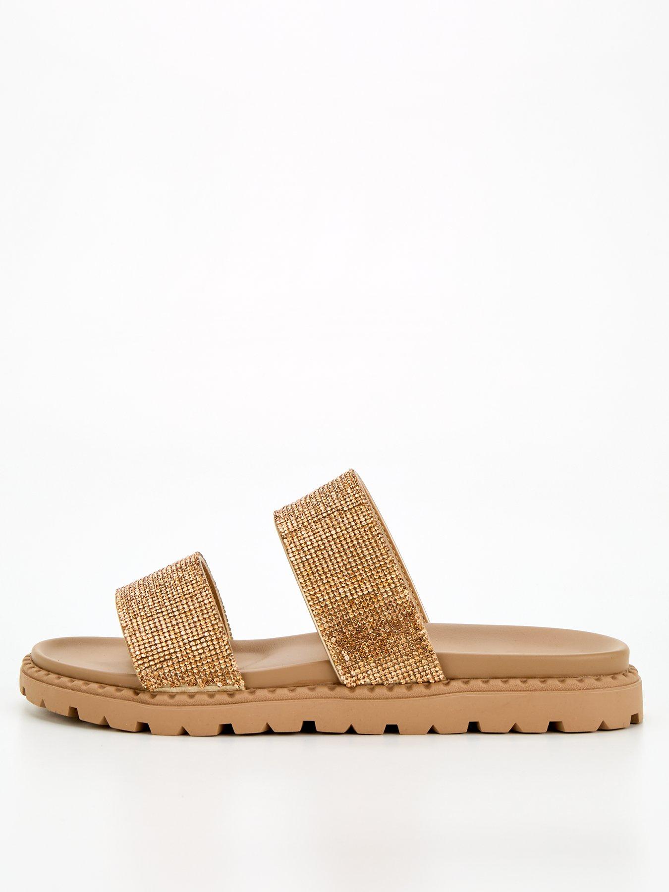 everyday-wide-fit-diamante-twin-strap-slider-sandal-gold