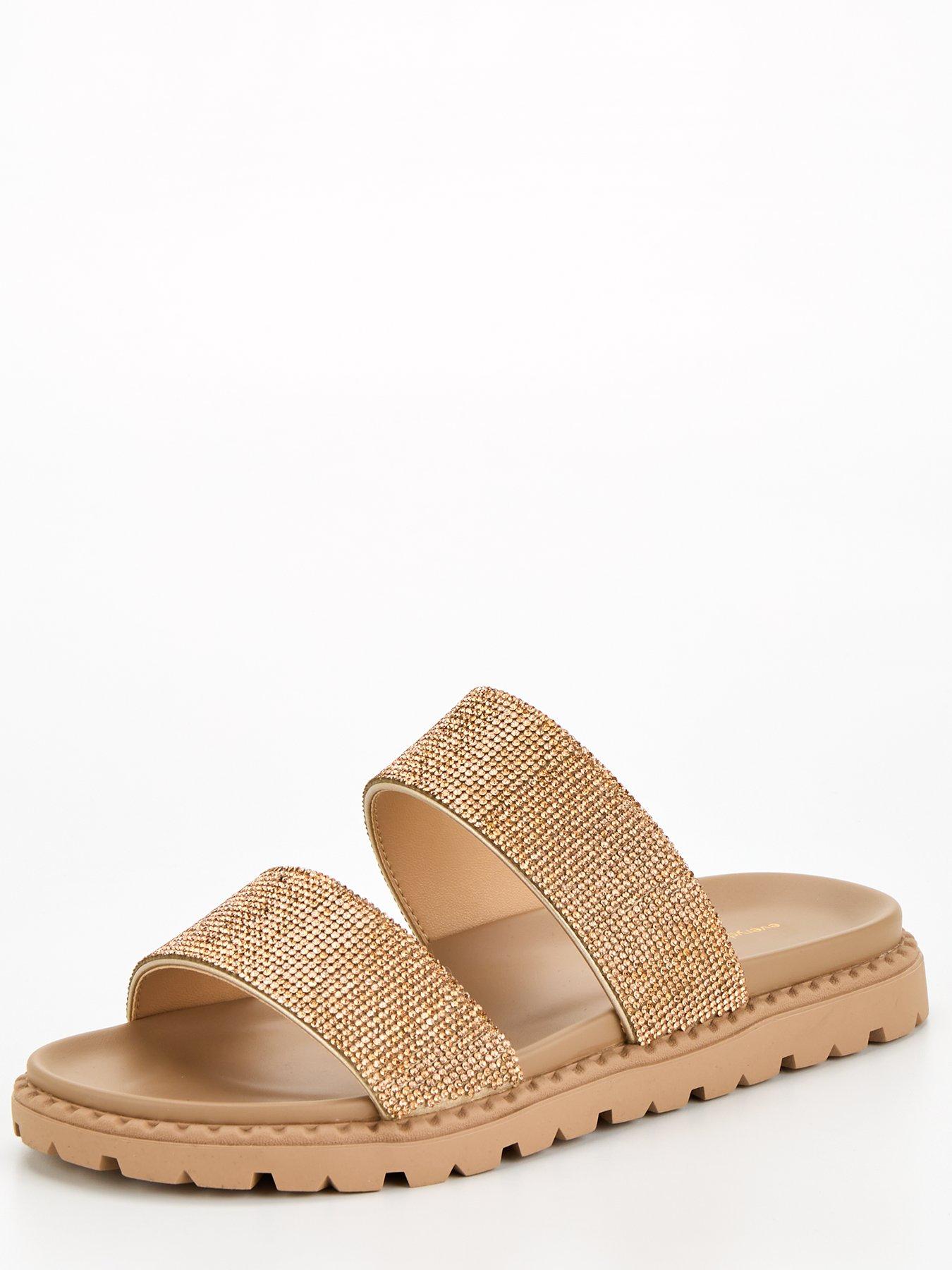 everyday-wide-fit-diamante-twin-strap-slider-sandal-goldstillFront