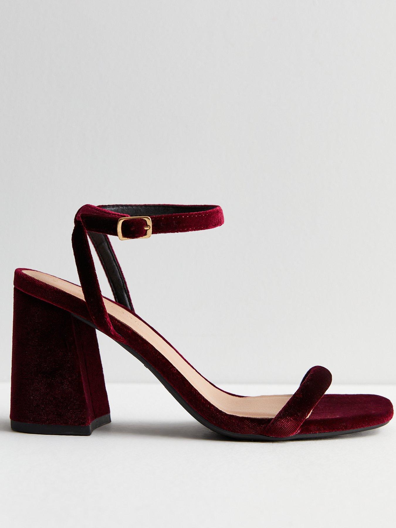 Burgundy Velvet 2 Part Block Heel Sandals