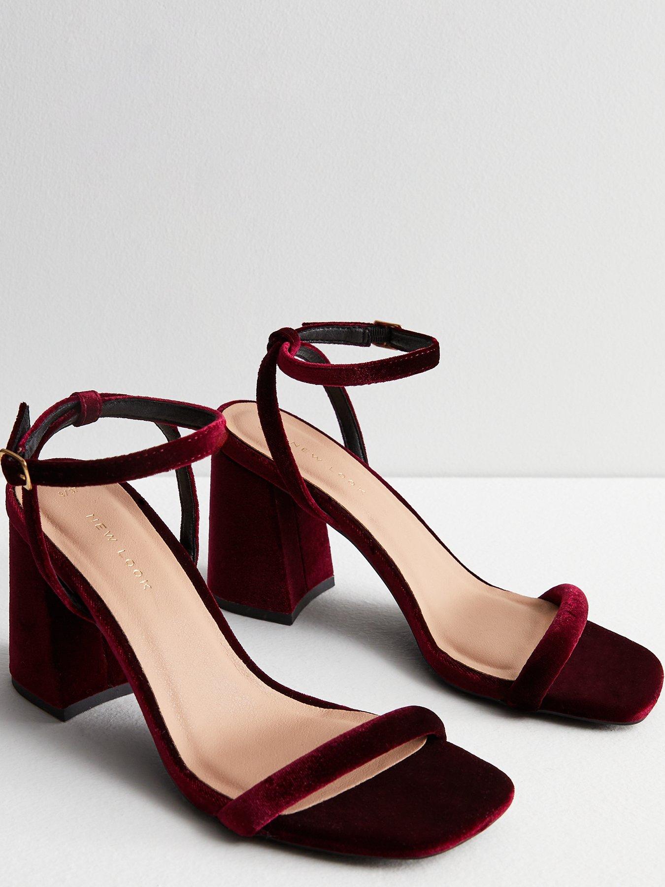 Burgundy block heel sandals best sale