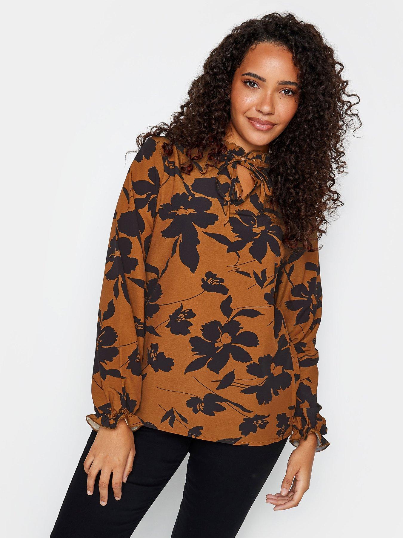 mco-floral-tie-neck-blouse-brown