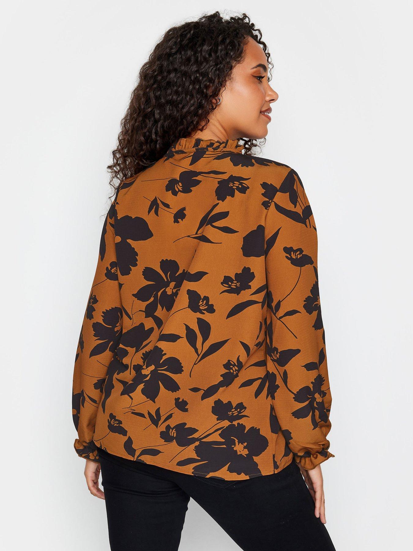 mco-floral-tie-neck-blouse-brownstillFront