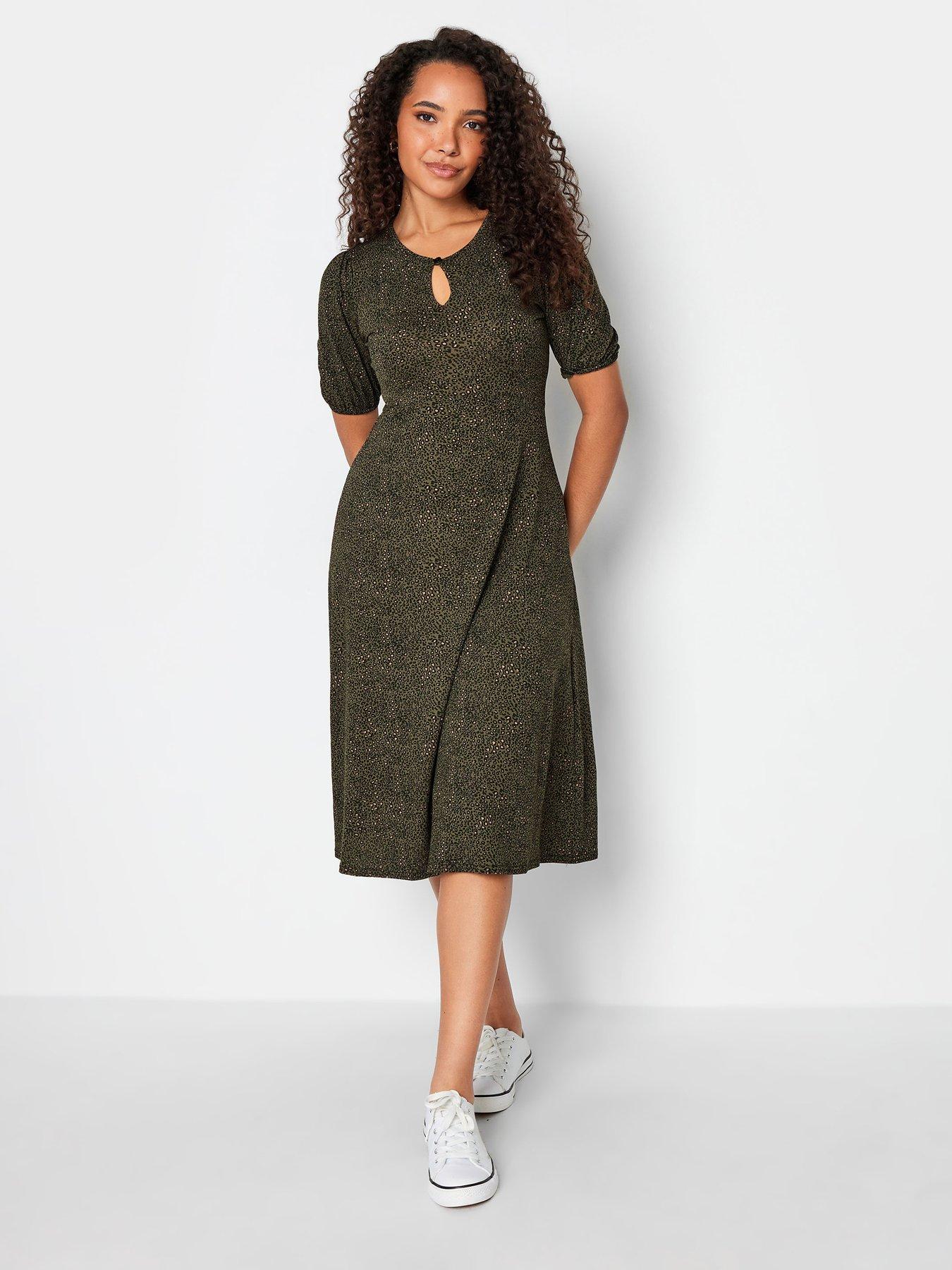 M&Co Khaki Green Camo Print Twist Front Midaxi Dress