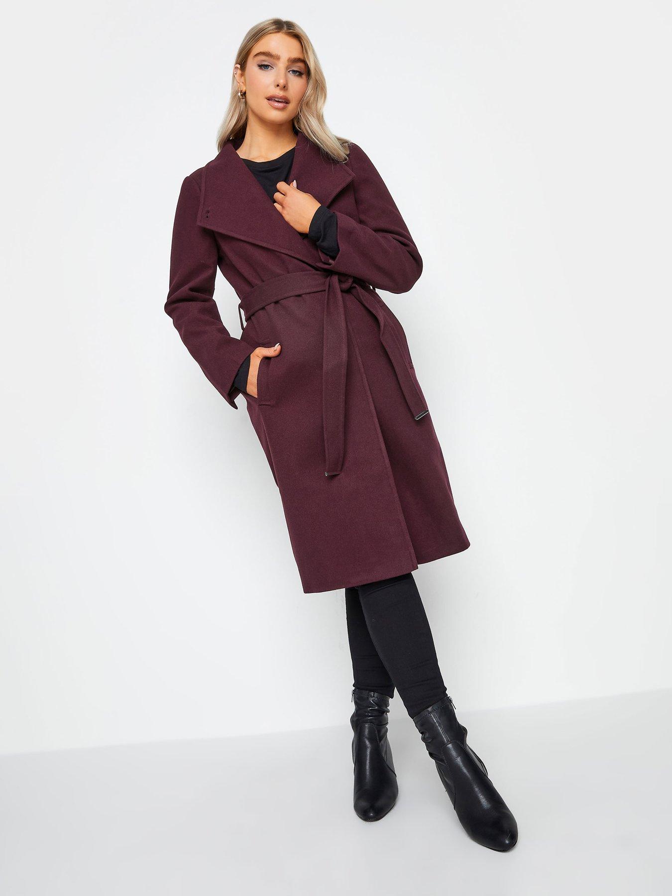 M Co Belted Formal Wrap Coat Dark Red Very Ireland