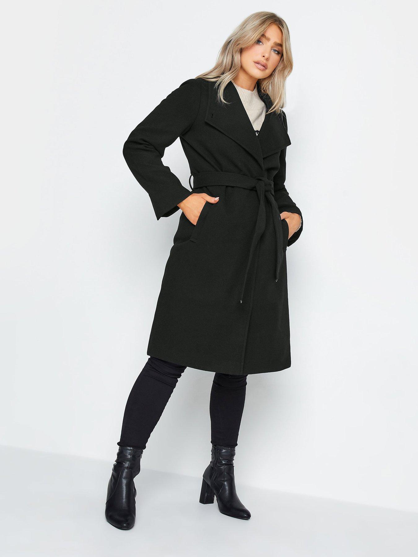 Black wrap coat womens hotsell