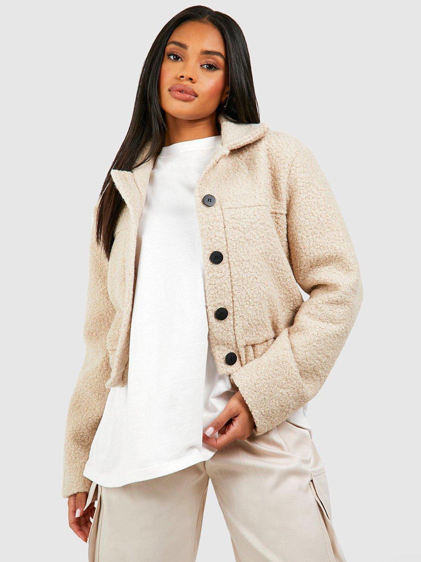 Boohoo Textured Wool Crop Jacket - Stone