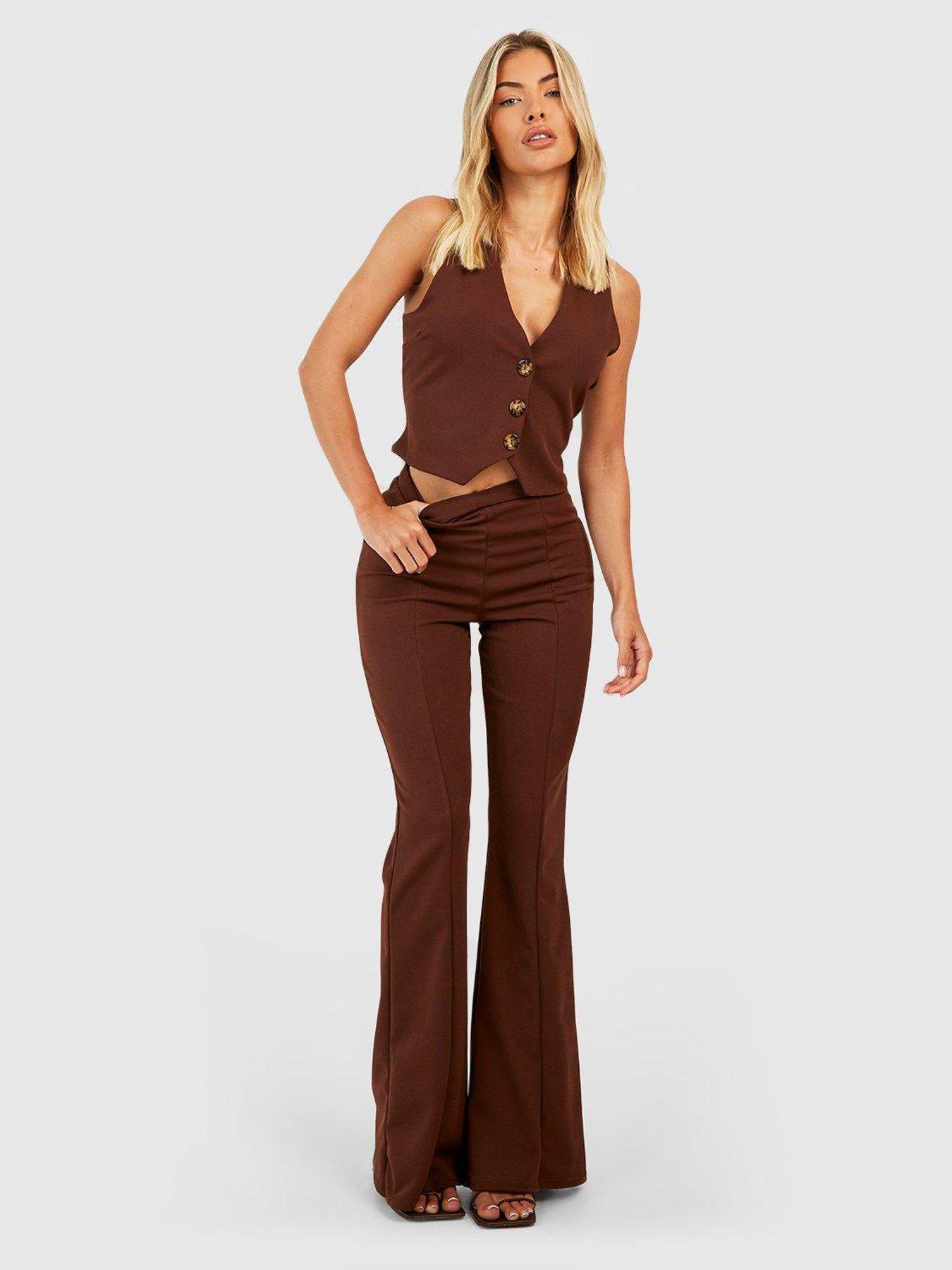 Boohoo Crepe Fit & Flare Trousers - Chocolate